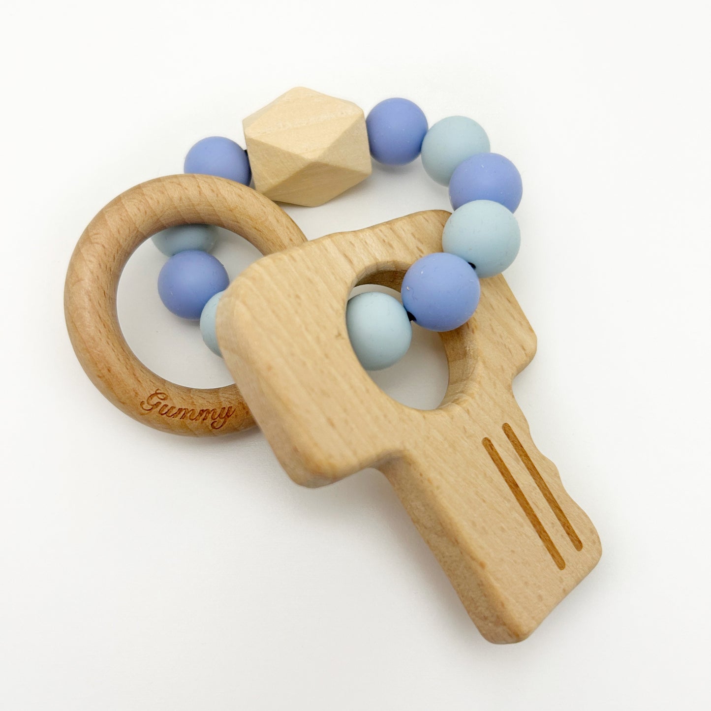 Wooden Key Teether for Babies: Handheld Teething Ring & Rattle