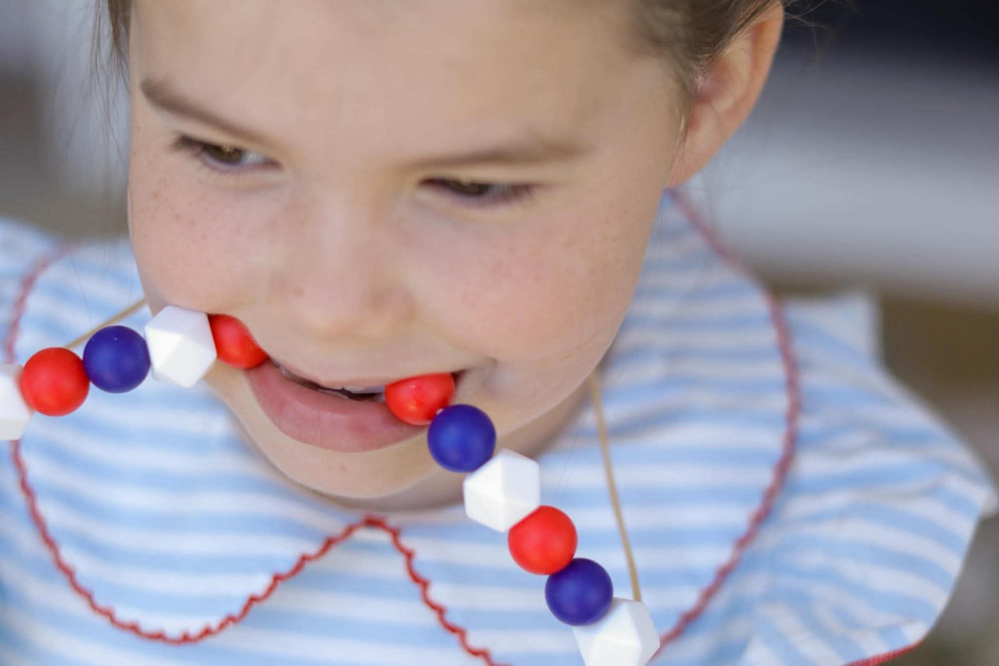 Americana Sensory Chew Necklace | Red Blue and White Beads