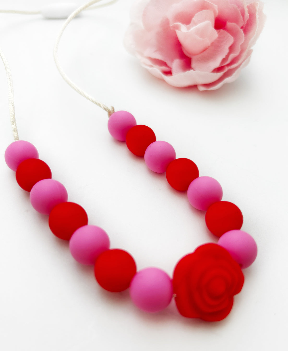 Valentine Silicone Chew Necklace for Kids | Pink & Red
