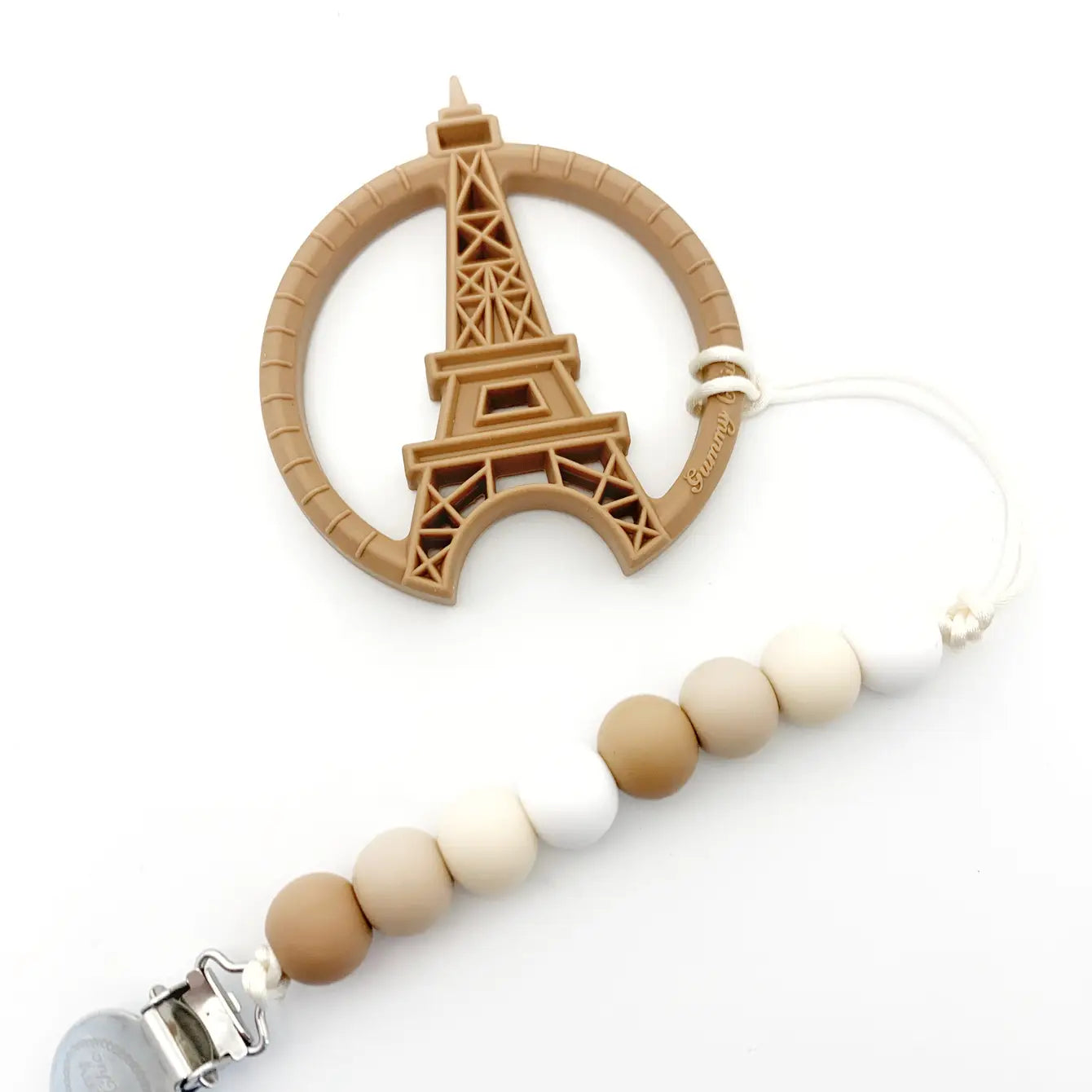 Vintage-inspired Paris Silicone Teething Toy with Dual Textures for Soothing Relief