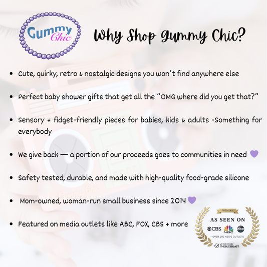 Promotional text about Gummy Chic products with a logo and awards on a white background.