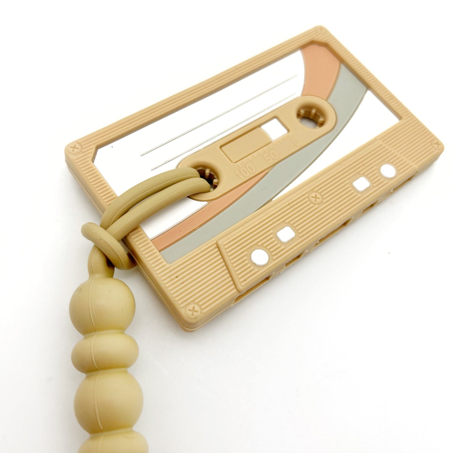 cassette teething toy beige with a clip