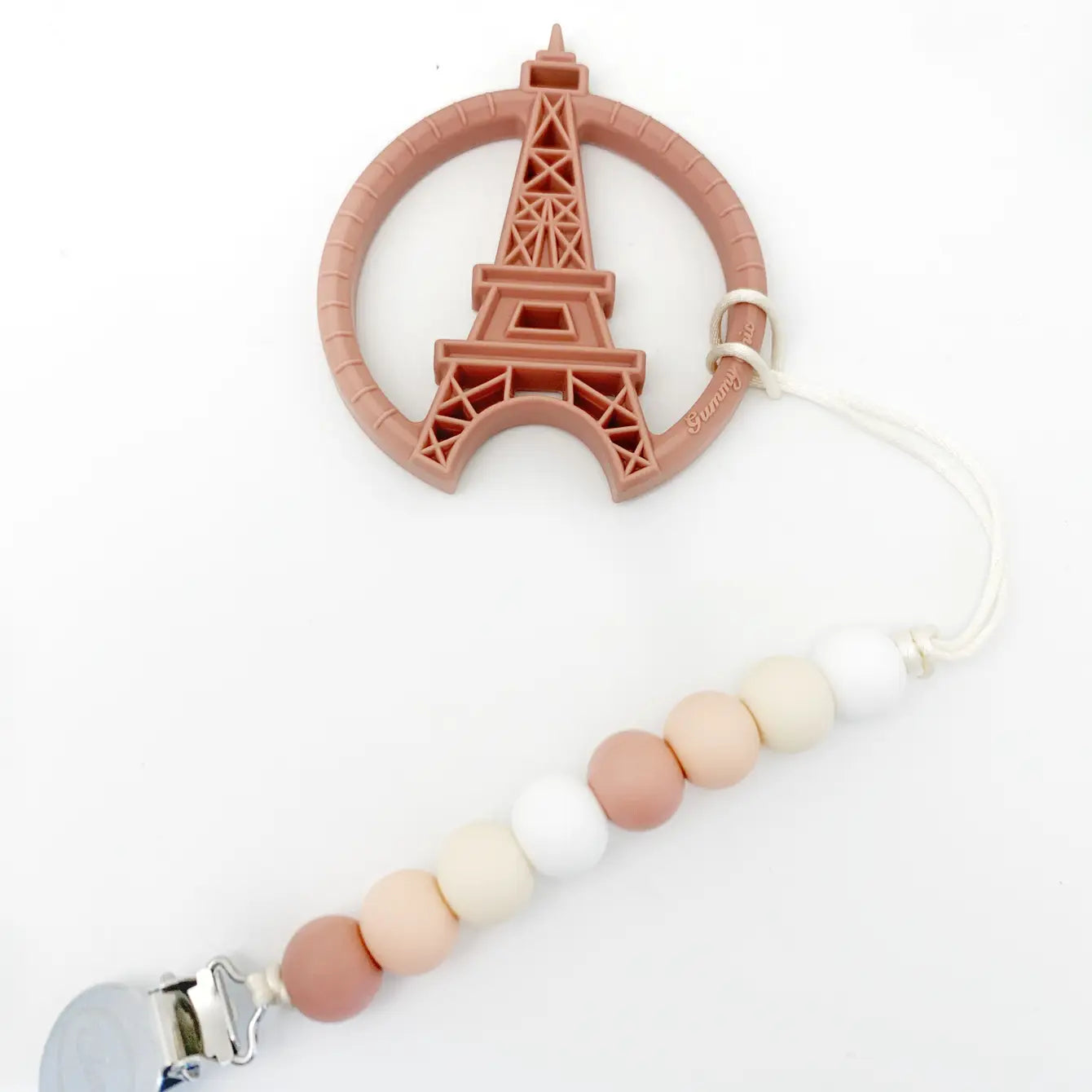 Vintage-inspired Paris Silicone Teething Toy with Dual Textures for Soothing Relief