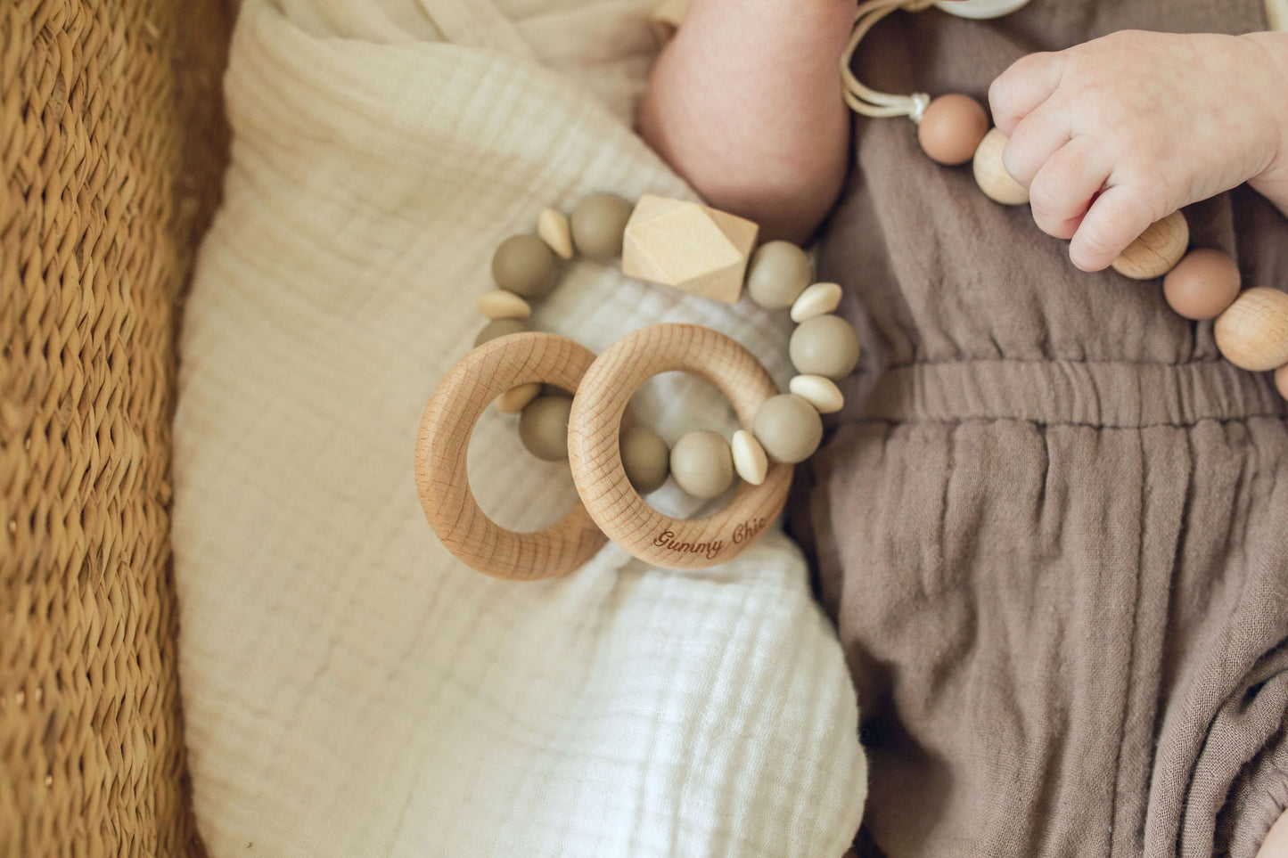 Handheld Silicone Wood Teether Rattle - Perfect for Eye-Hand Coordination