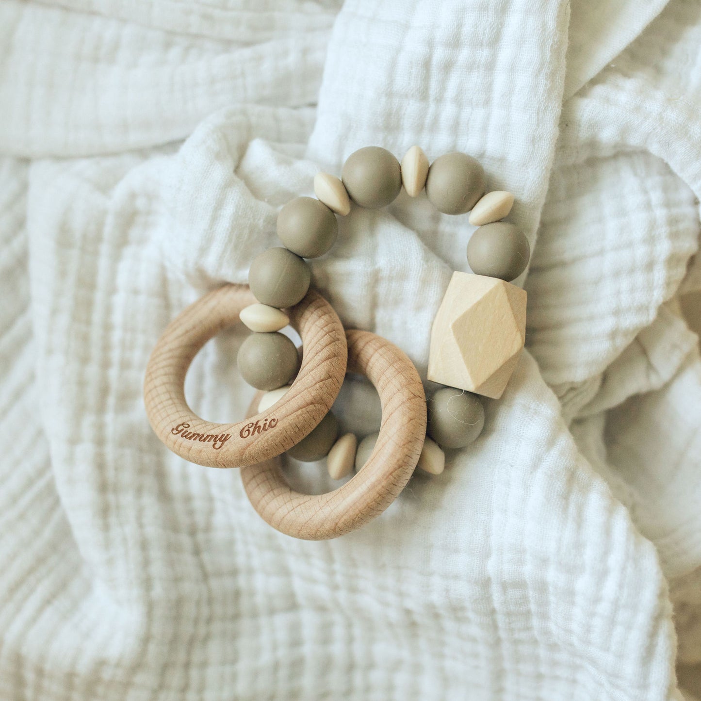 Handheld Silicone Wood Teether Rattle - Perfect for Eye-Hand Coordination