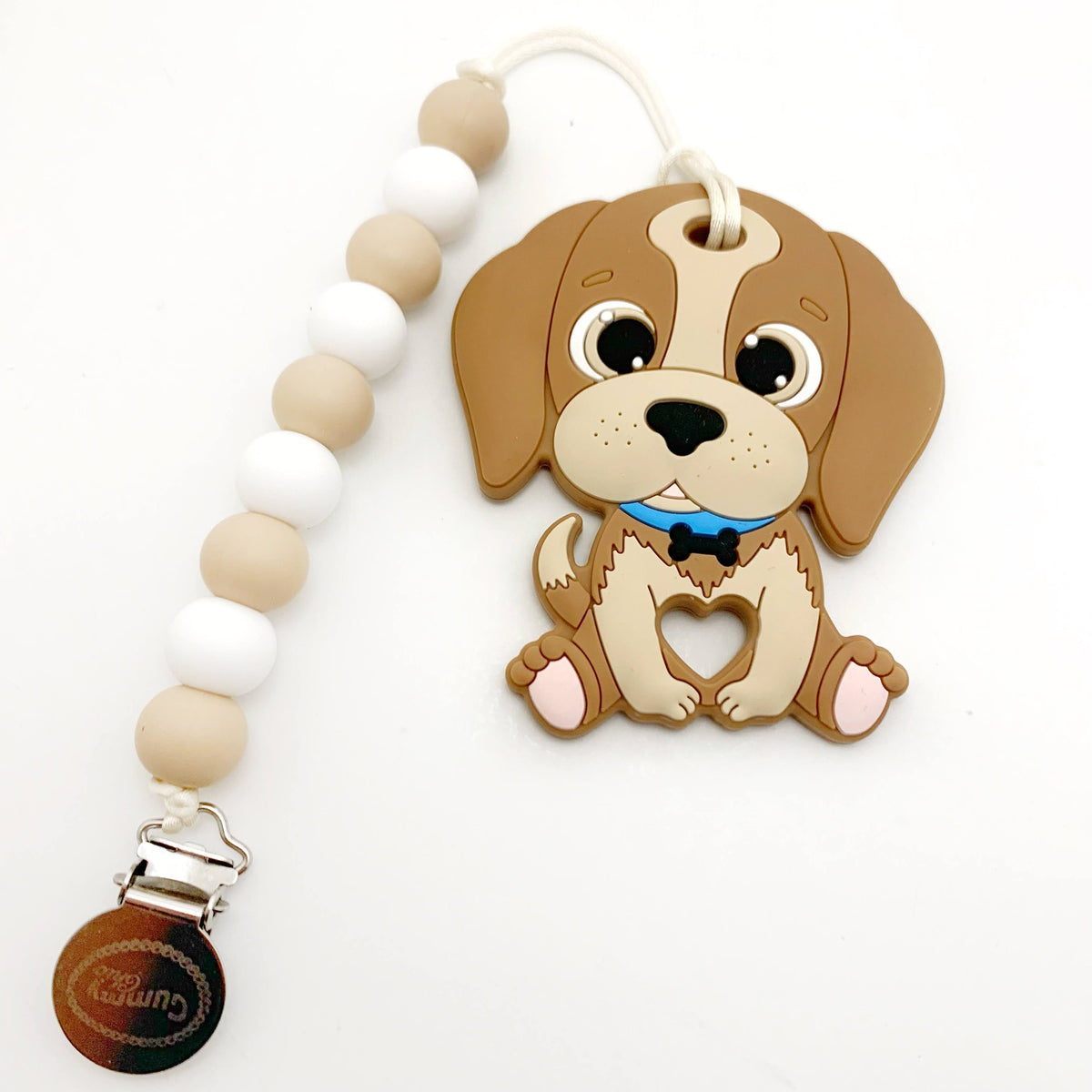 Puppy Dog Teether with Leash: Universal Pacifier Clip & Toy Leash