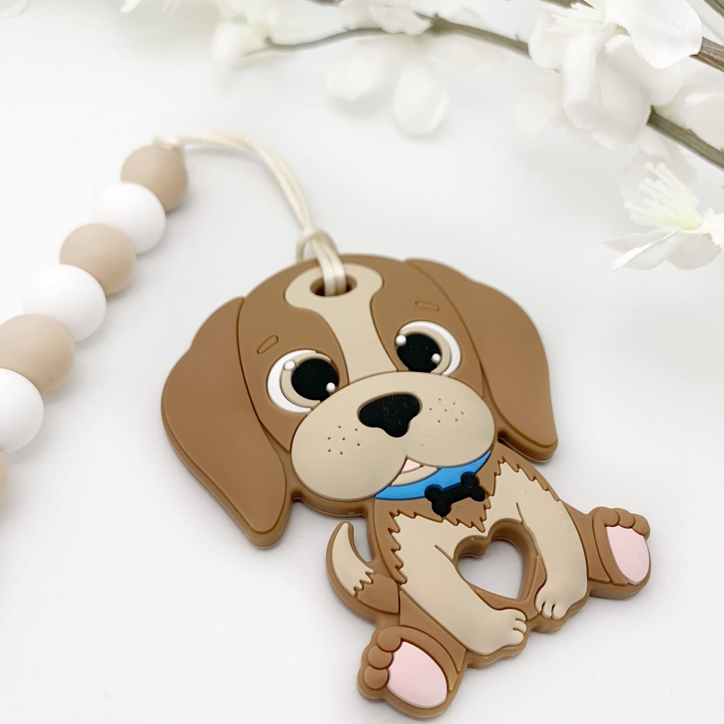 Puppy Dog Teether with Leash: Universal Pacifier Clip & Toy Leash