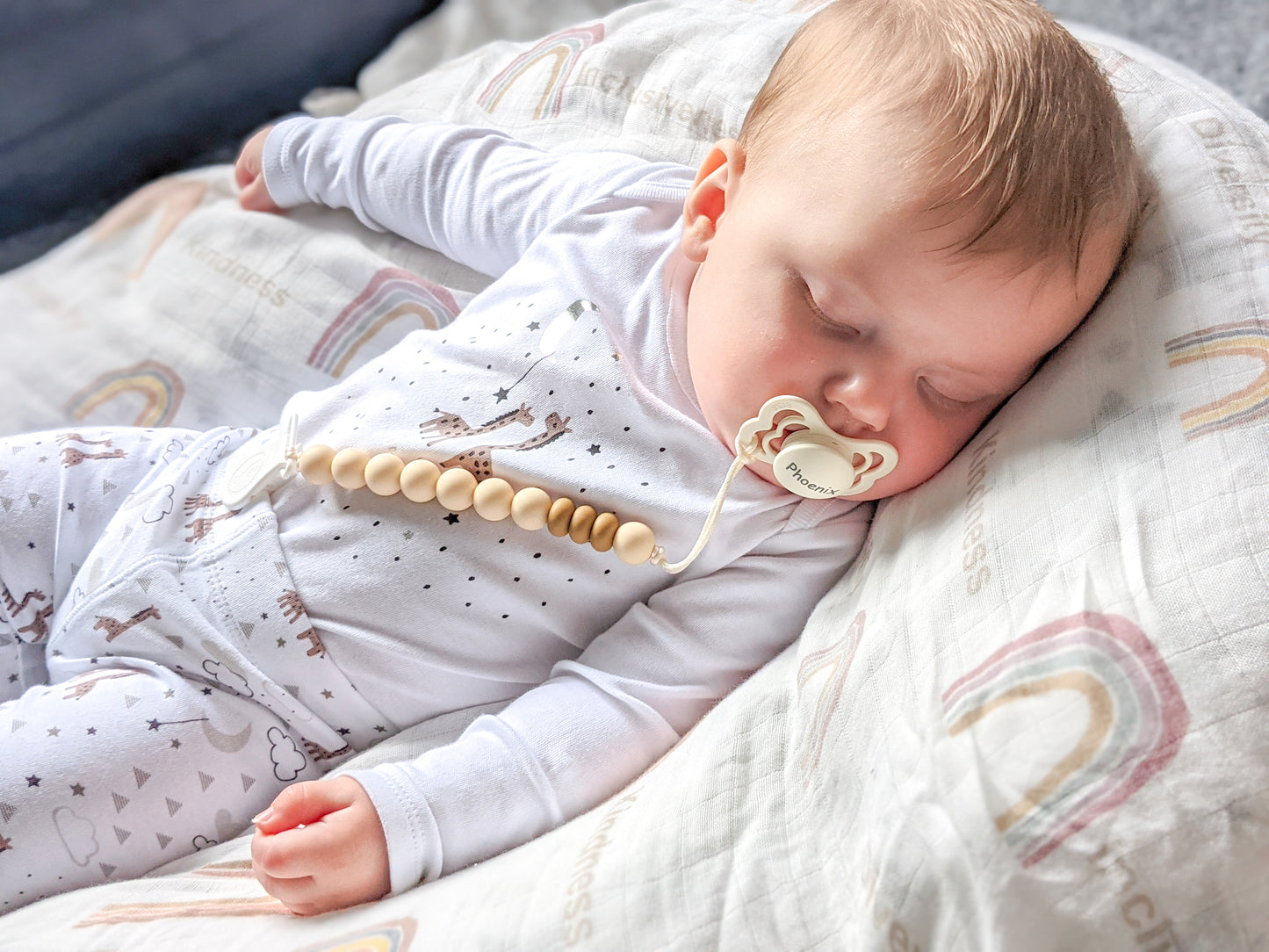 pacifier clip for baby with blanket rainbows