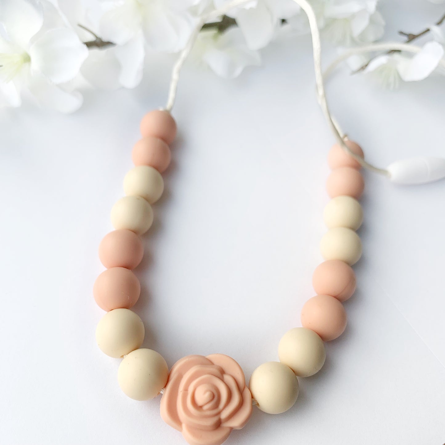 beige silicone beaded necklace