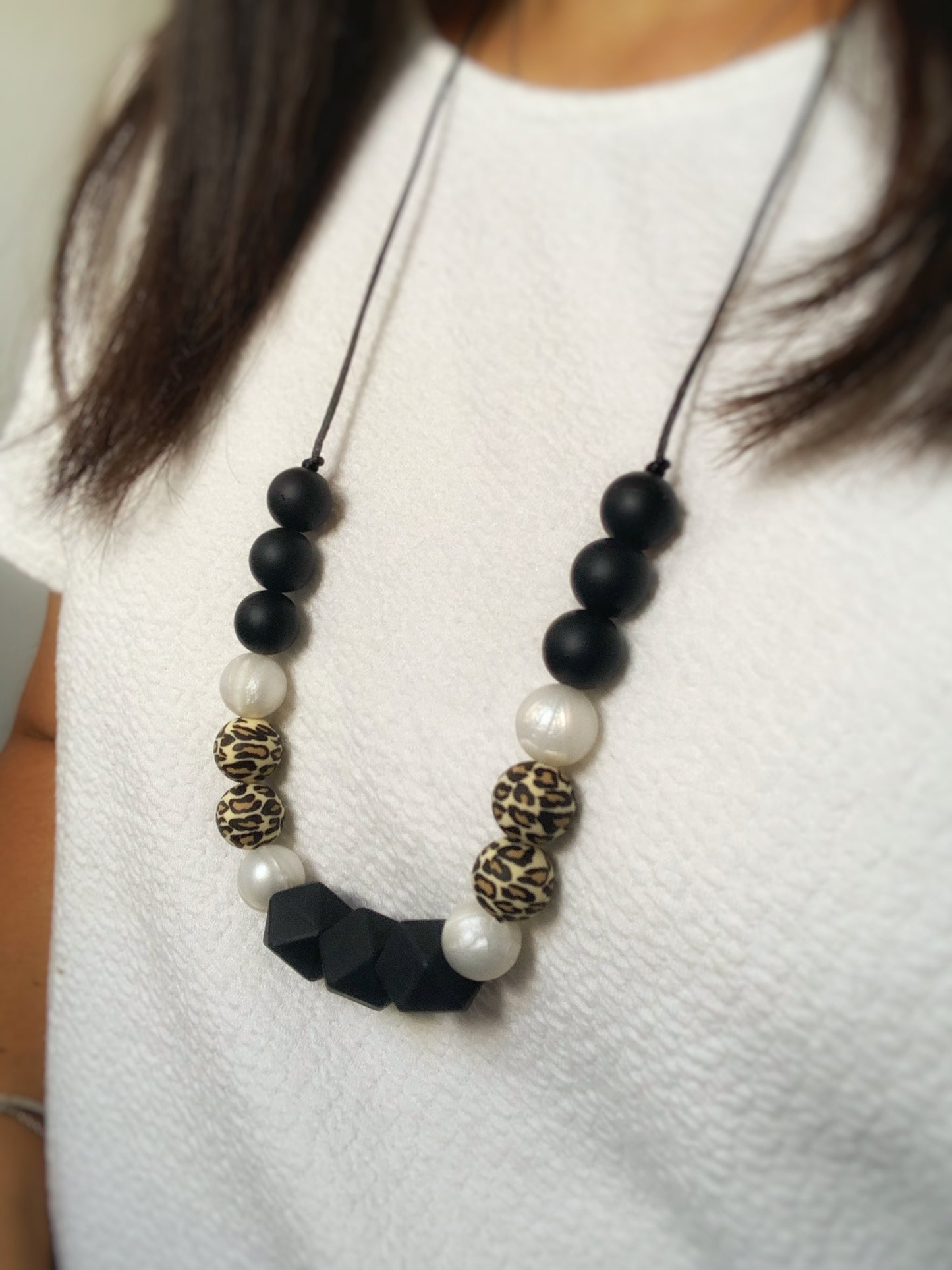 Silicone Teething Necklace in Black and Cheetah