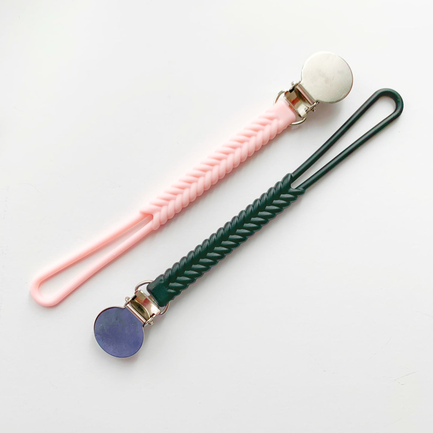 Safe Food Grade Silicone Pacifier Clip with Braided Design - BPA Free - Easy to Clean