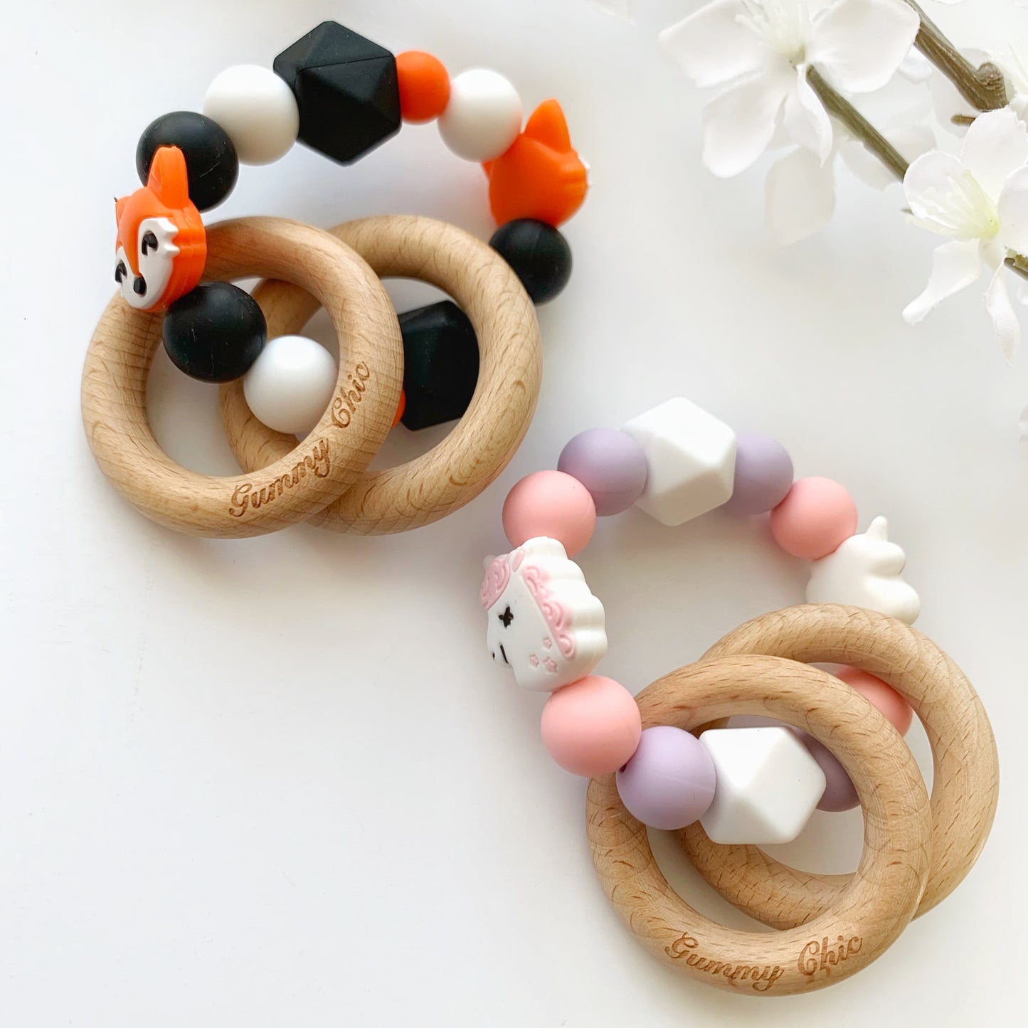 Fox || Silicone and Wood Teether Rattle