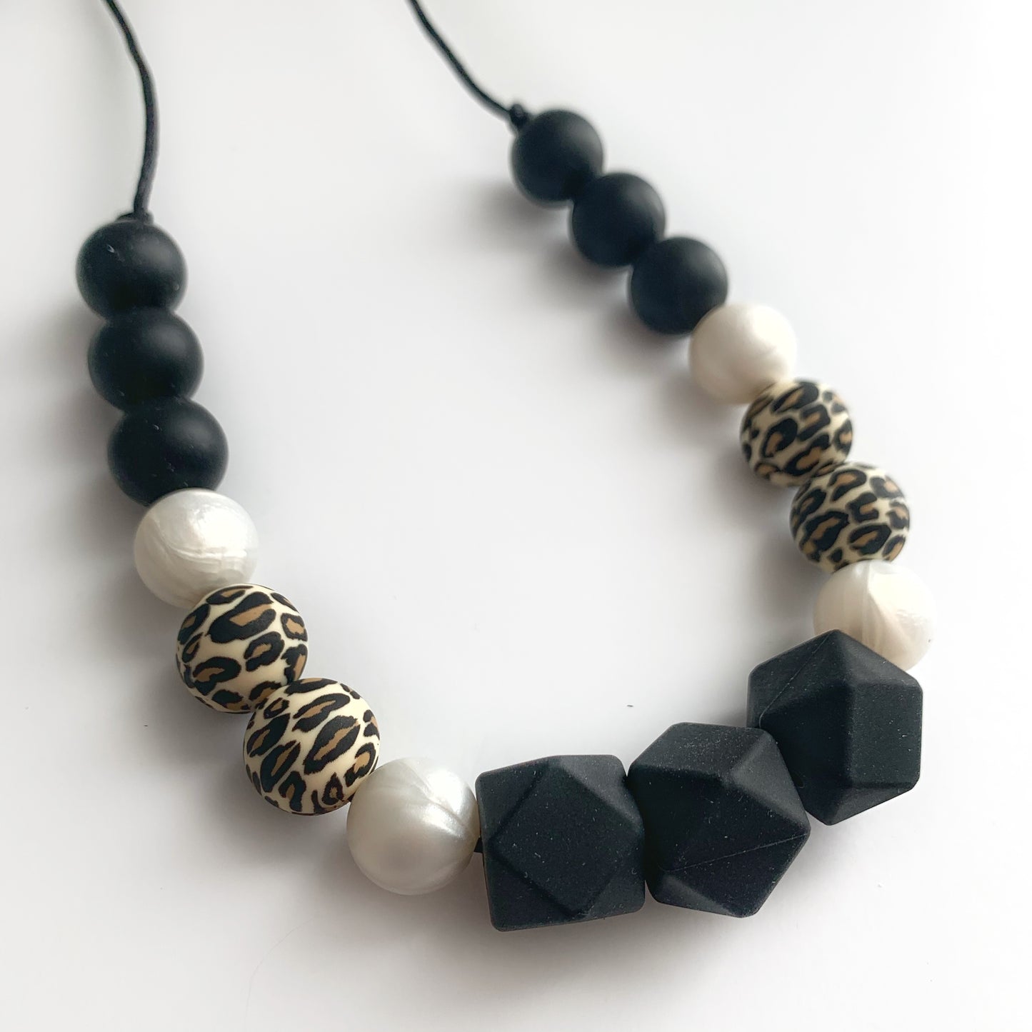 Silicone Teething Necklace in Black and Cheetah