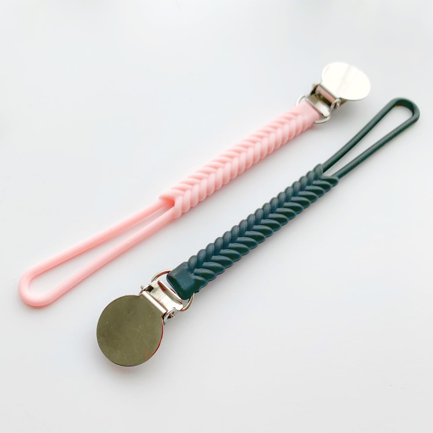 Safe Food Grade Silicone Pacifier Clip with Braided Design - BPA Free - Easy to Clean