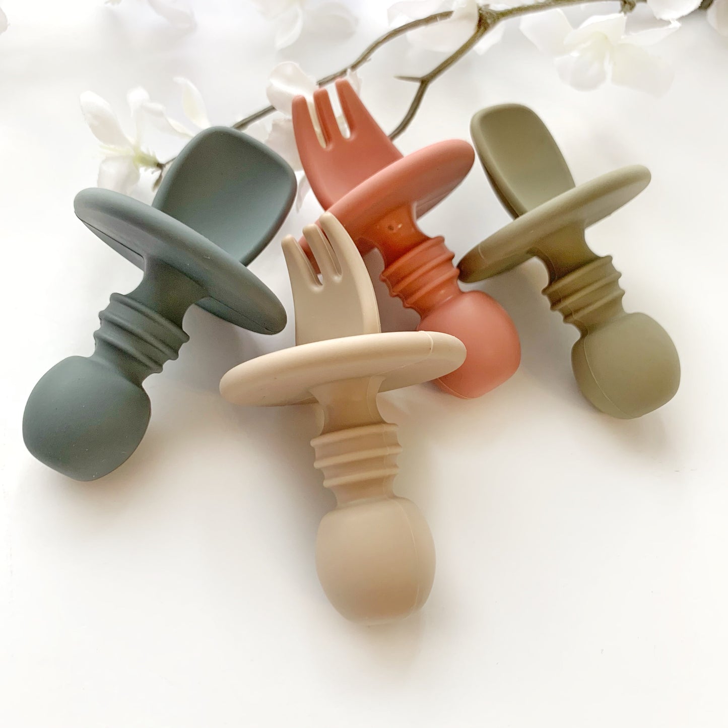 Silicone Fork and Spoon Training Utensils for Babies & Toddlers - Baby Toddler Training Utensils