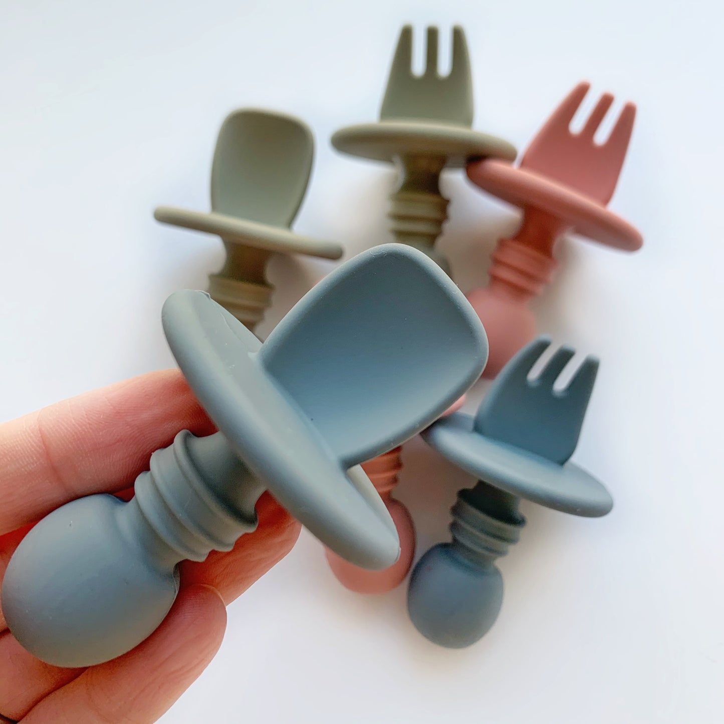 Silicone Fork and Spoon Training Utensils for Babies & Toddlers - Baby Toddler Training Utensils