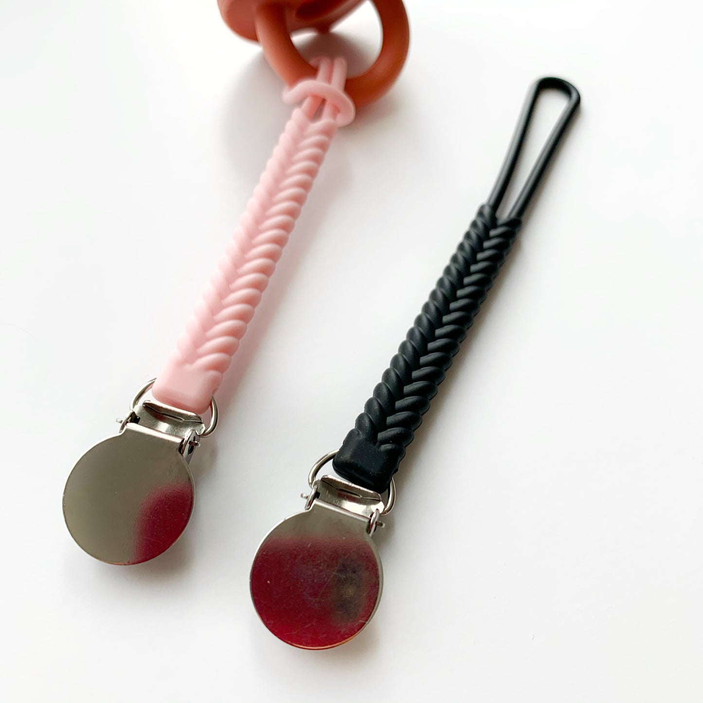 Safe Food Grade Silicone Pacifier Clip with Braided Design - BPA Free - Easy to Clean