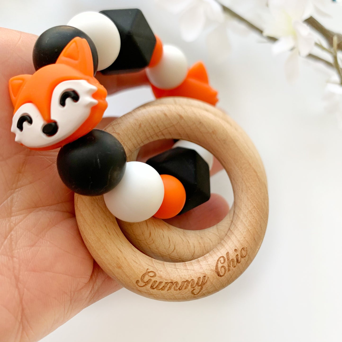 Fox || Silicone and Wood Teether Rattle