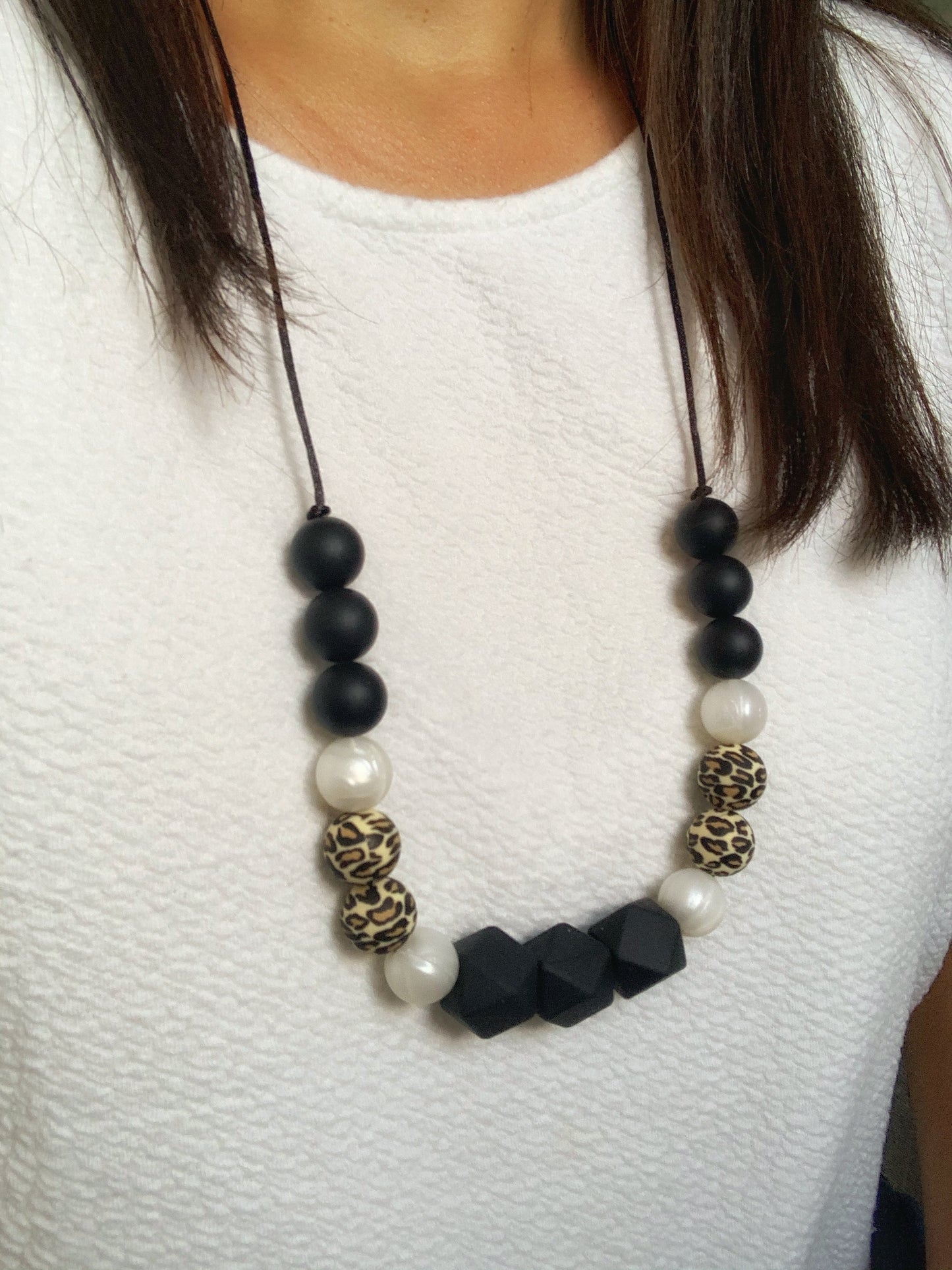 Silicone Teething Necklace in Black and Cheetah