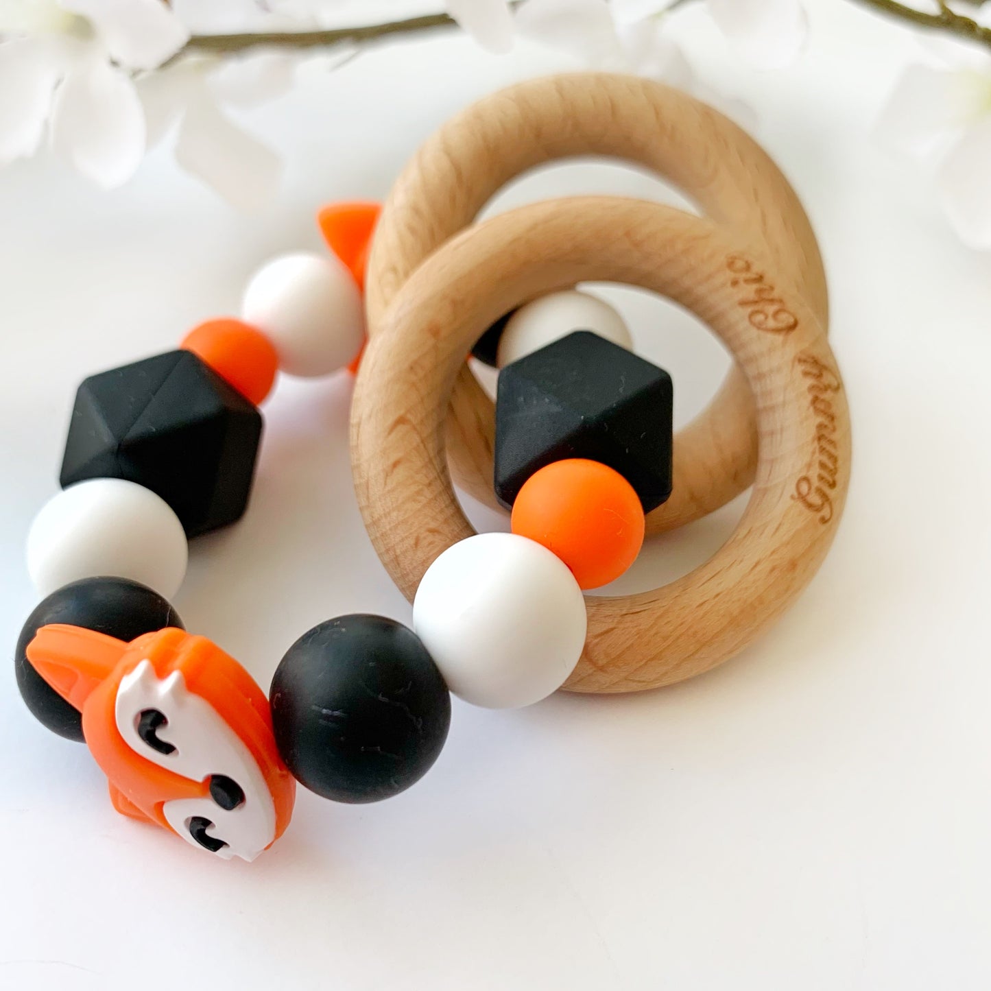 Fox || Silicone and Wood Teether Rattle