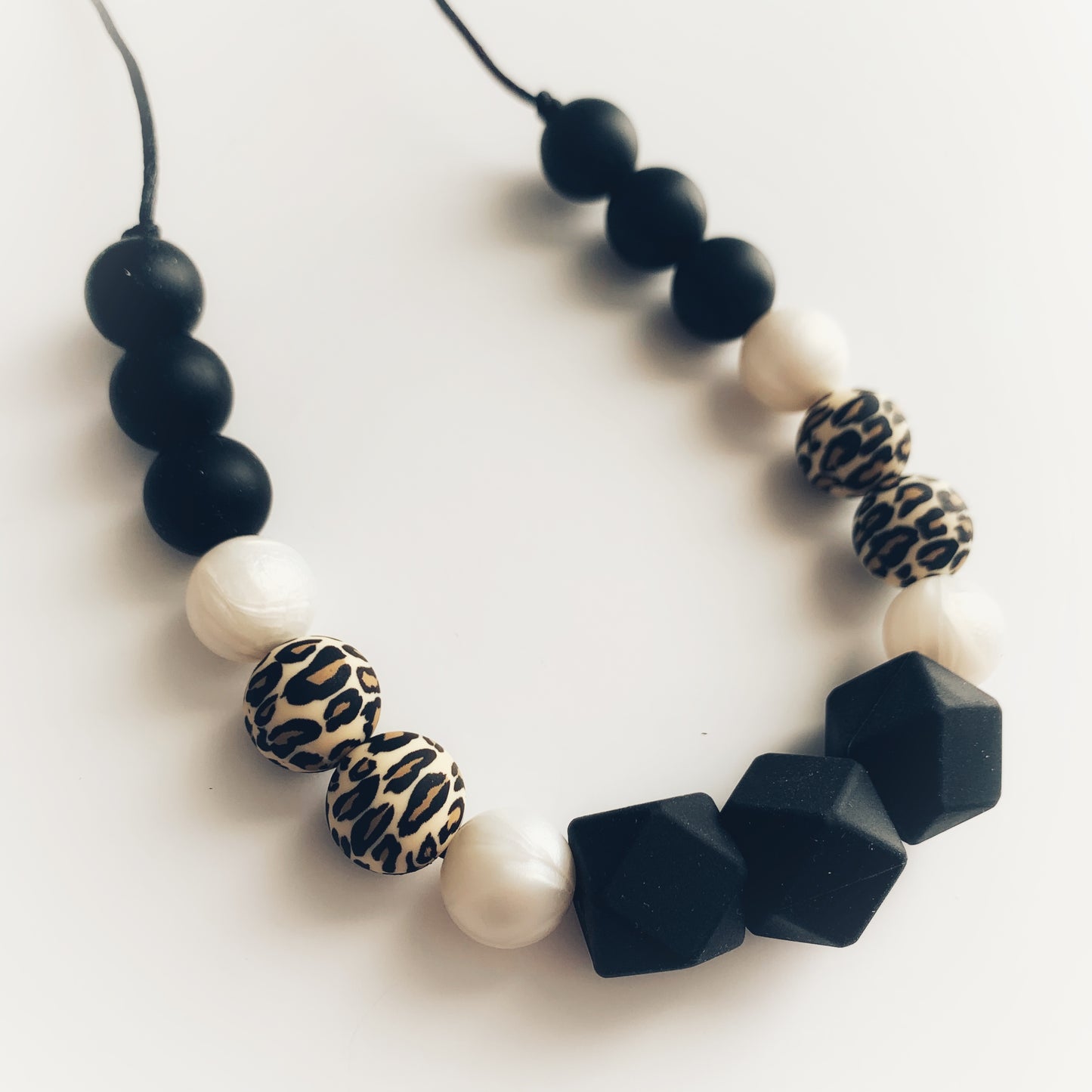 Silicone Teething Necklace in Black and Cheetah