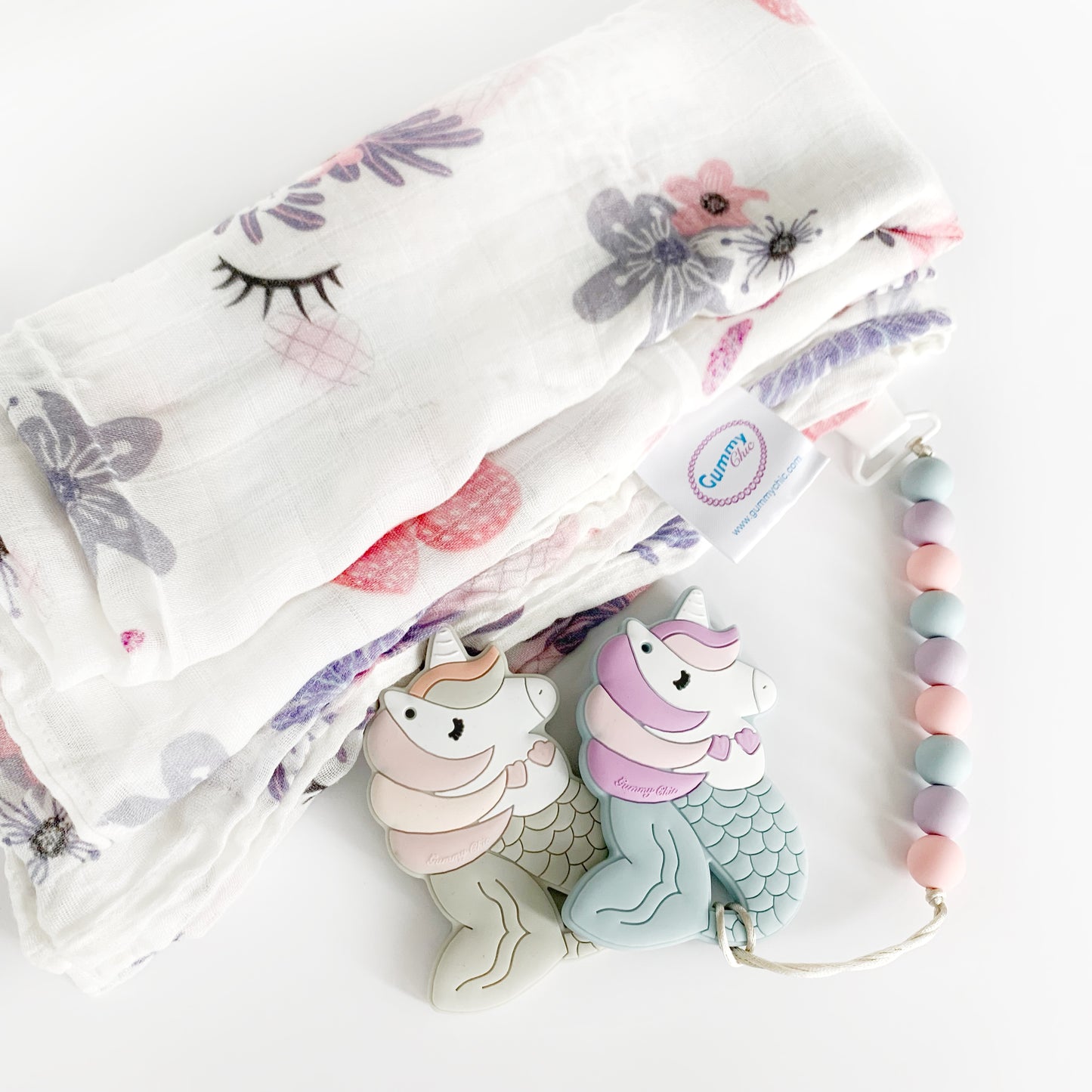 Soft Unicorn Muslin Blanket for Baby Swaddle Multi Use - Mermicorn Teether Pairing
