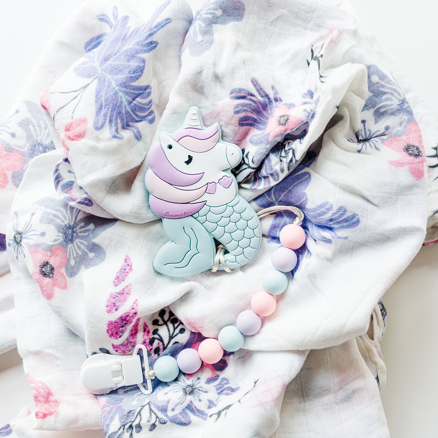 Soft Unicorn Muslin Blanket for Baby Swaddle Multi Use - Mermicorn Teether Pairing