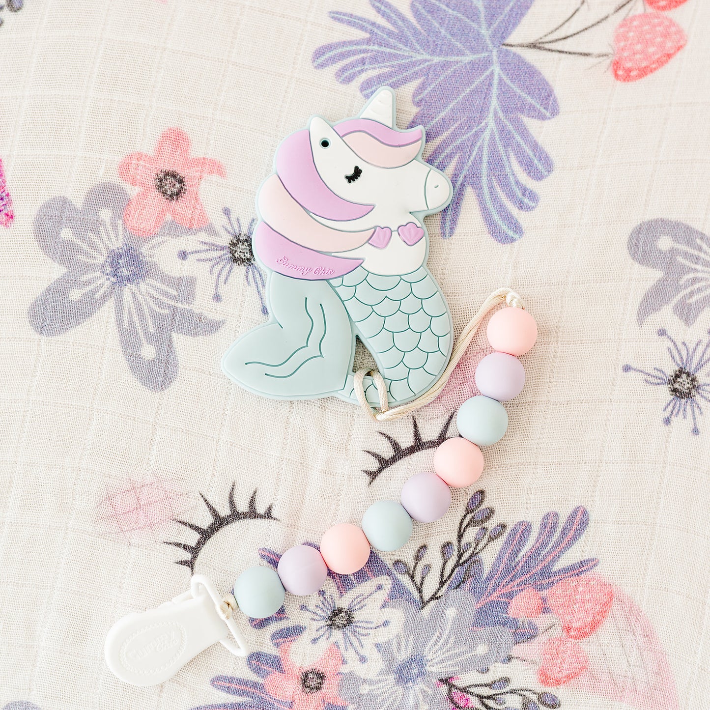 Soft Unicorn Muslin Blanket for Baby Swaddle Multi Use - Mermicorn Teether Pairing