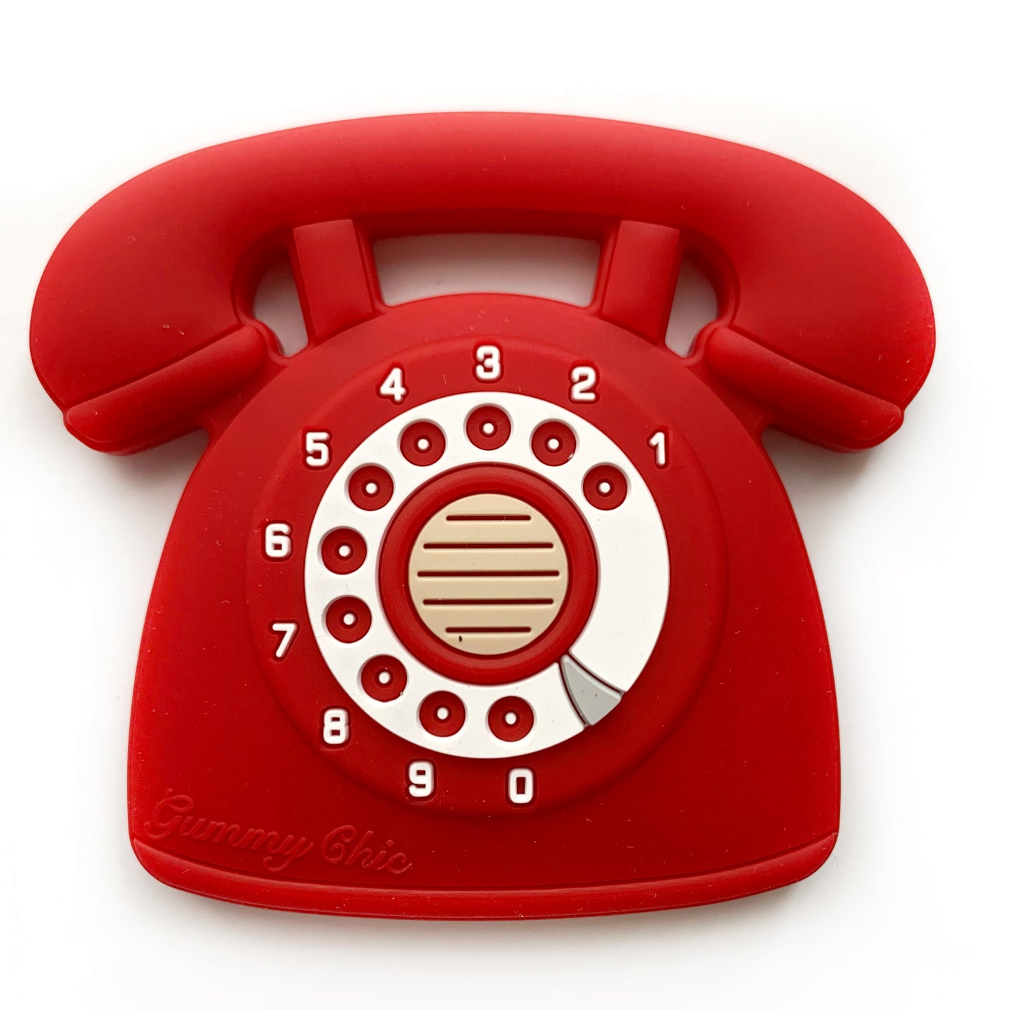 red silicone phone teether