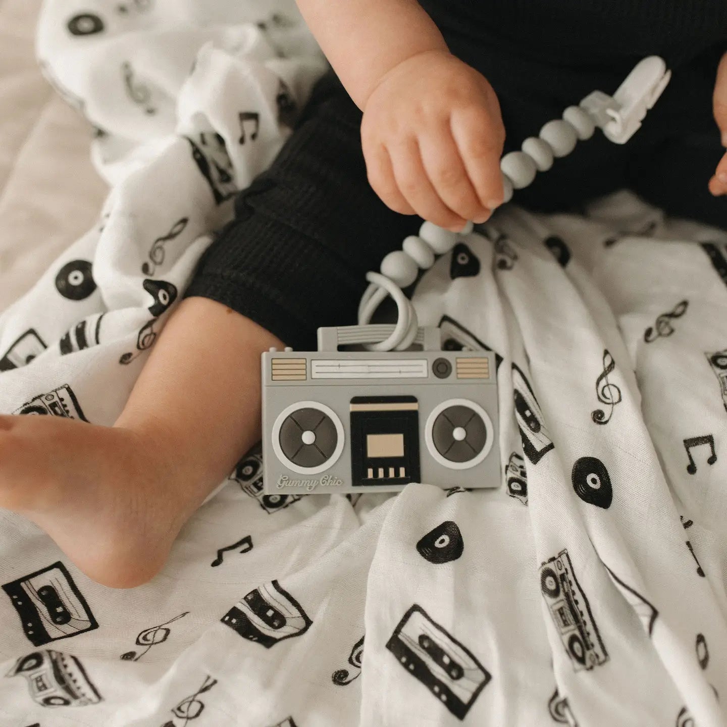 Retro New Born Baby Gift Box with Organic Blanket & Teether