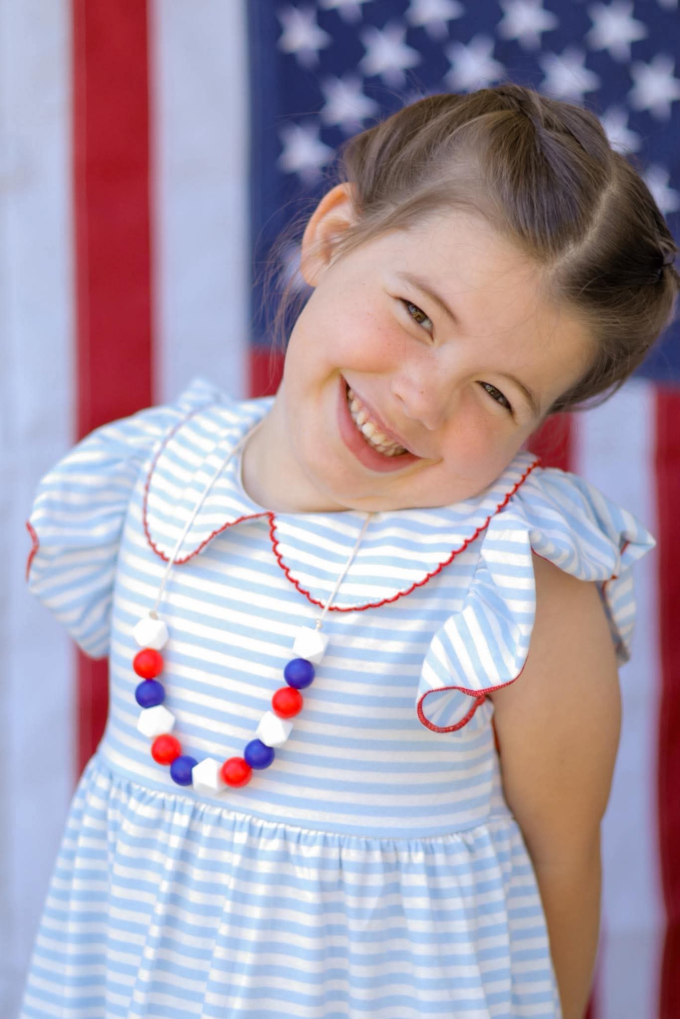 Americana Sensory Chew Necklace | Red Blue and White Beads