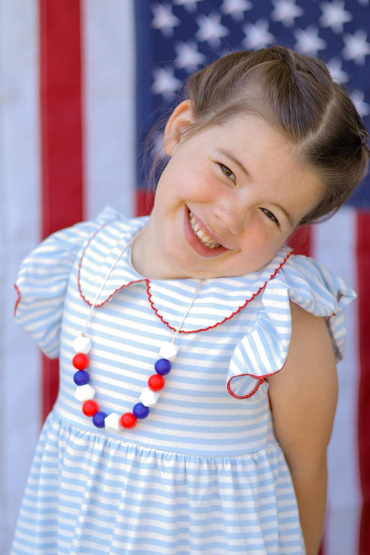 Americana Sensory Chew Necklace | Red Blue and White Beads