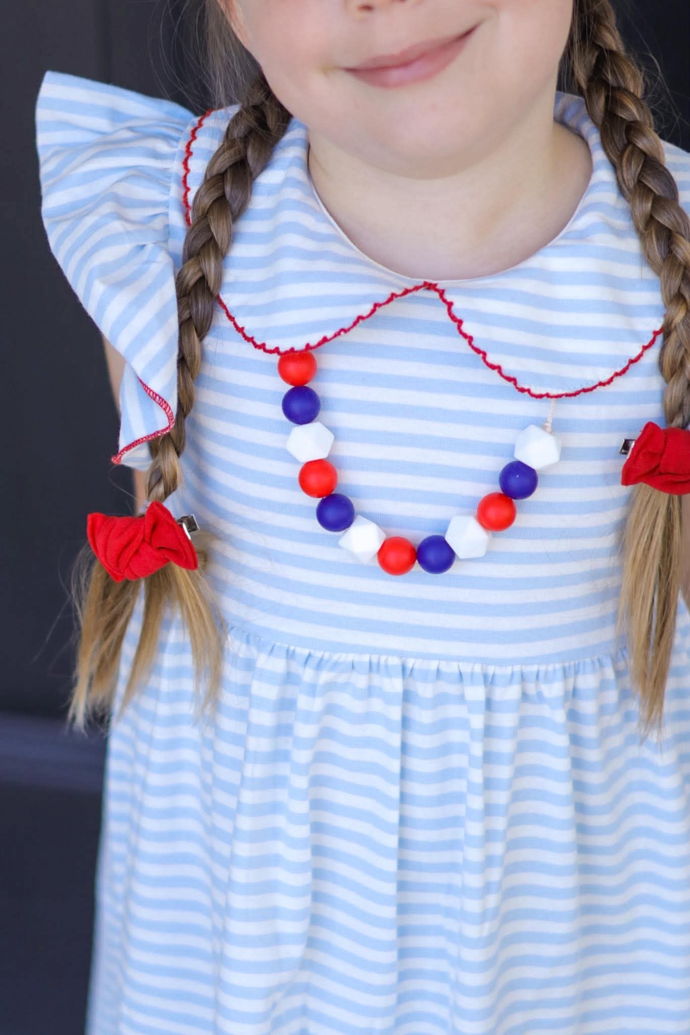 Americana Sensory Chew Necklace | Red Blue and White Beads
