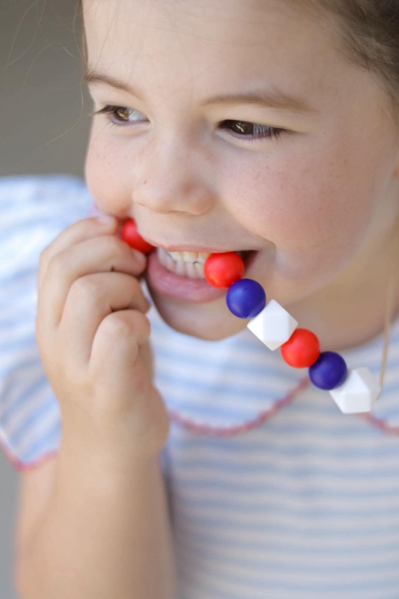 Americana Sensory Chew Necklace | Red Blue and White Beads