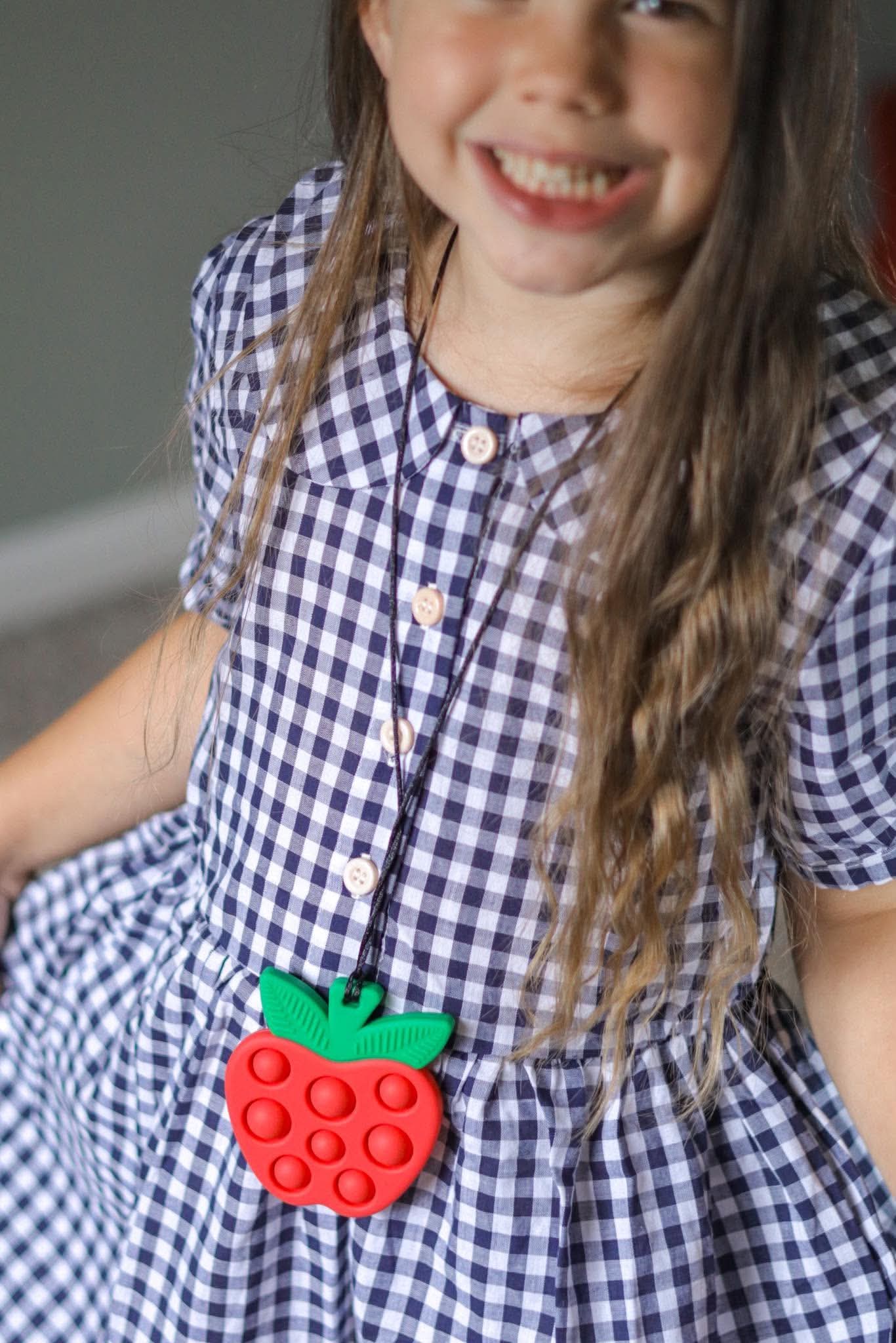 Apple Pop It Sensory Necklace | Silicone Fidget Pendant