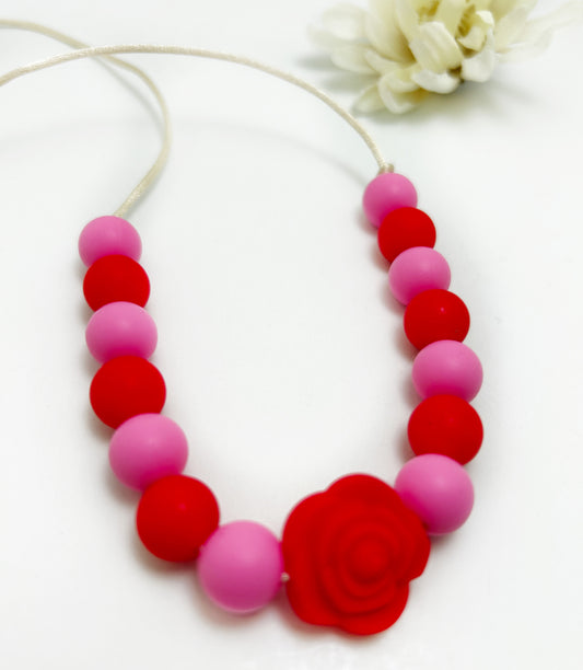 Valentine Silicone Chew Necklace for Kids | Pink & Red