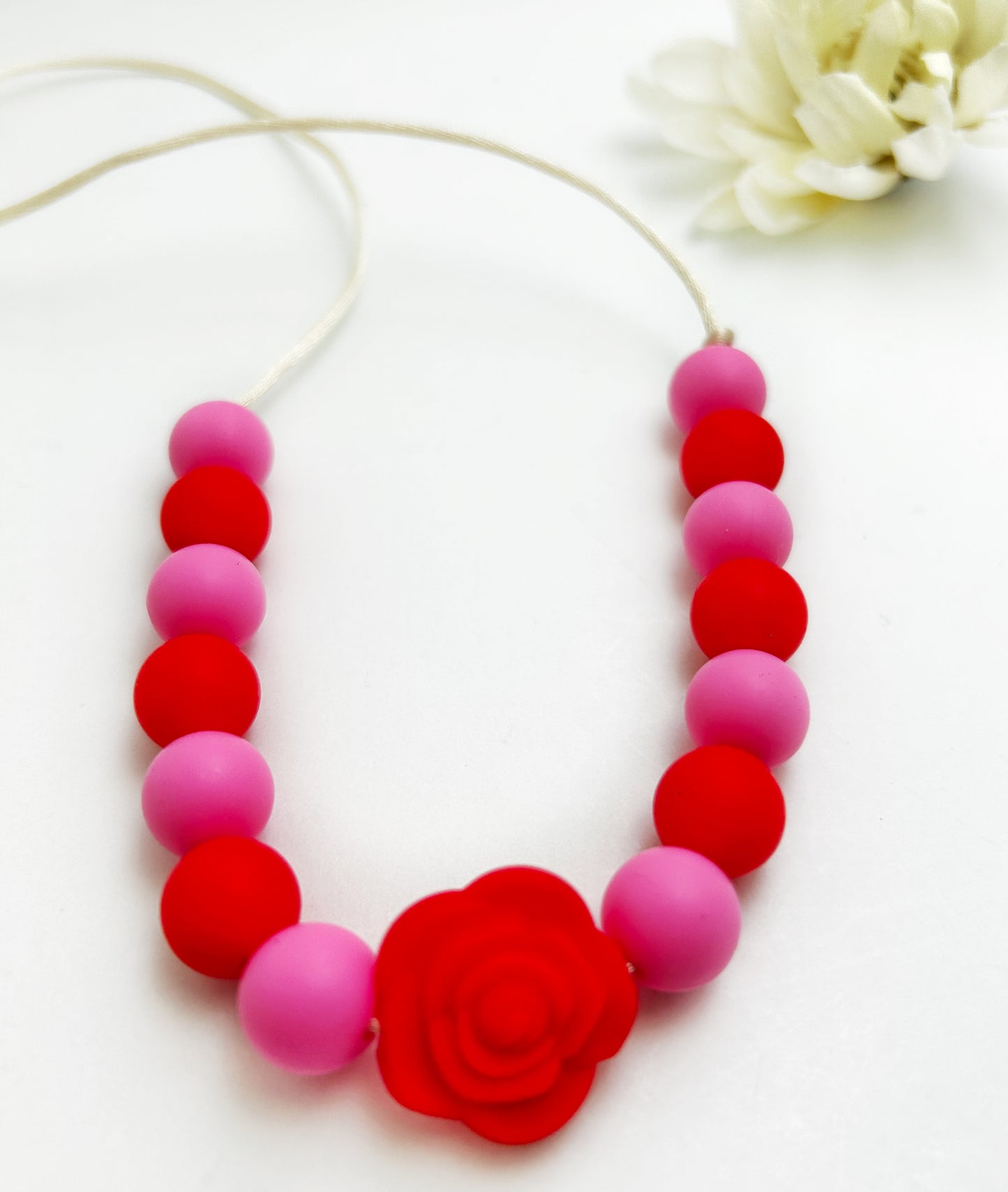 Valentine Silicone Chew Necklace for Kids | Pink & Red