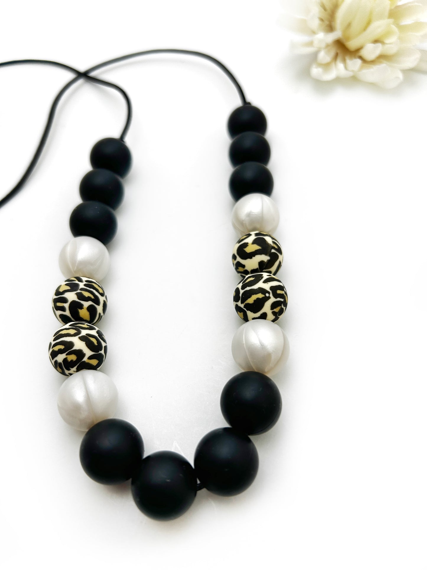 Silicone Teething Necklace in Black and Cheetah