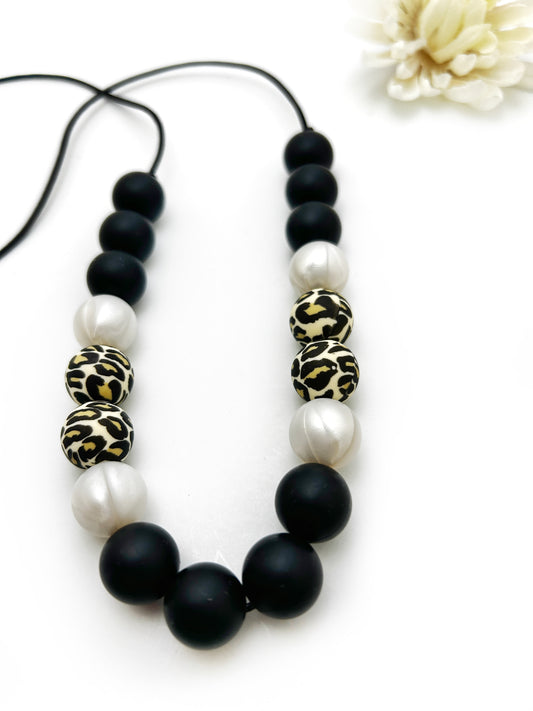 Silicone Teething Necklace in Black and Cheetah