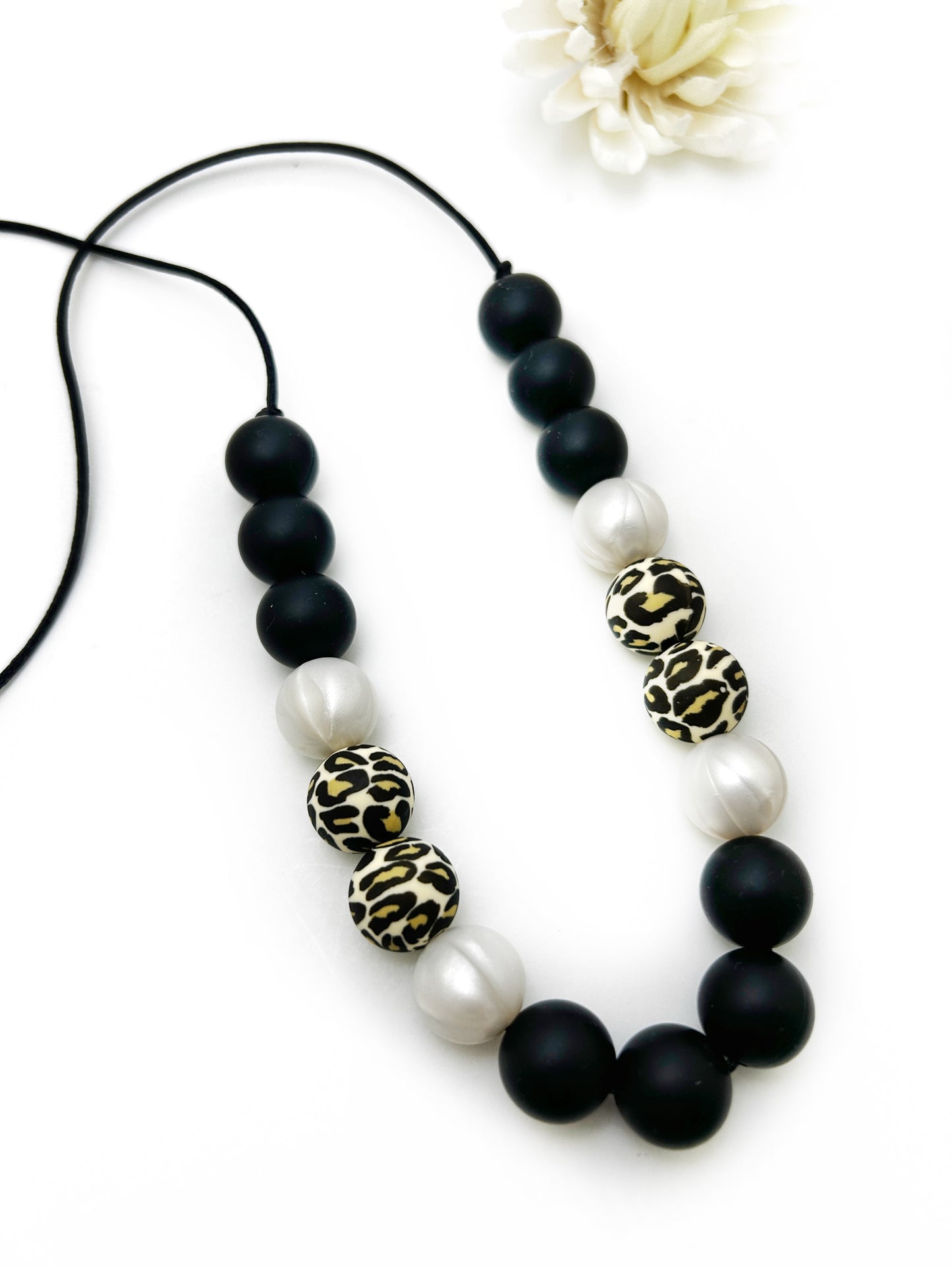 Silicone Teething Necklace in Black and Cheetah