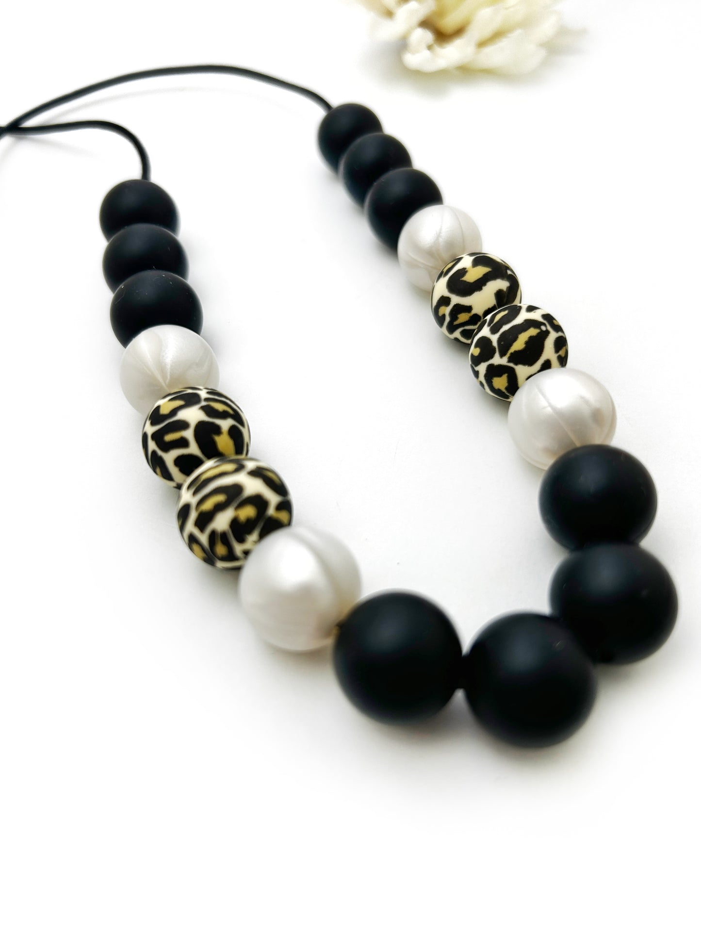 Silicone Teething Necklace in Black and Cheetah