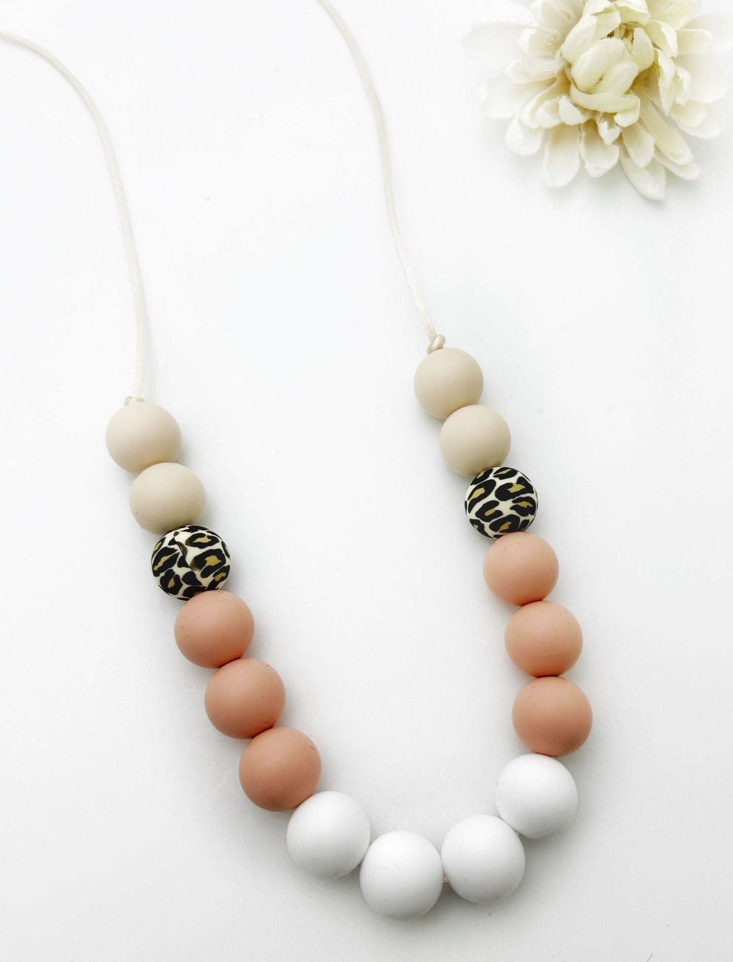 Peach & Cheetah Silicone Teething Necklace for Mom