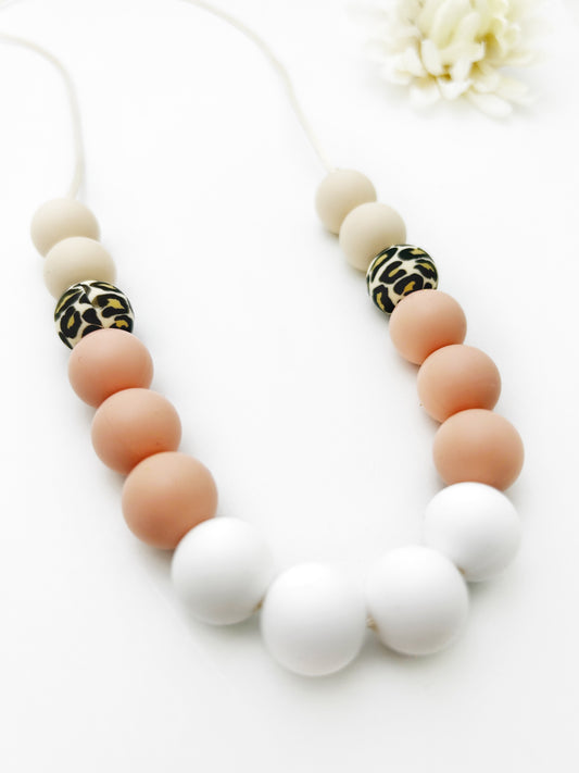 Peach & Cheetah Silicone Teething Necklace for Mom