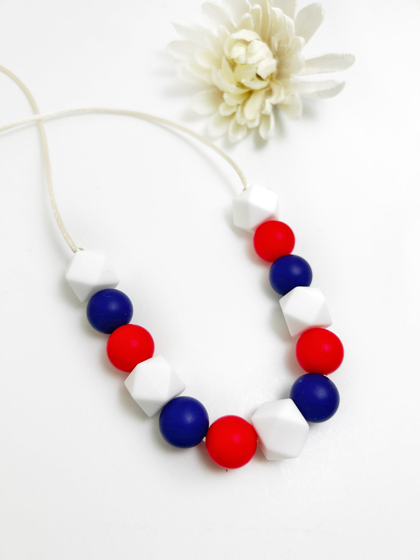 Americana Sensory Chew Necklace | Red Blue and White Beads