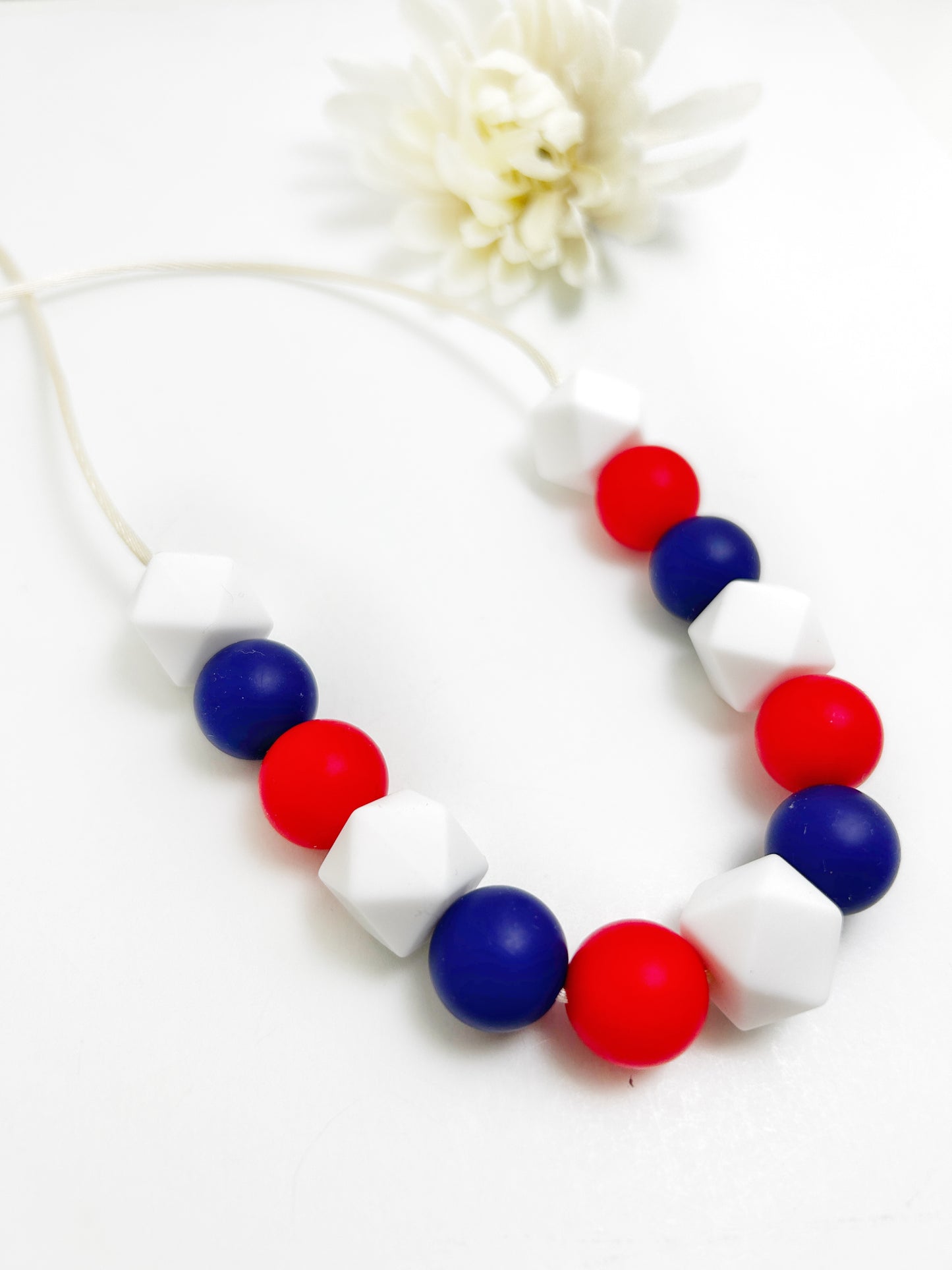 Americana Sensory Chew Necklace | Red Blue and White Beads