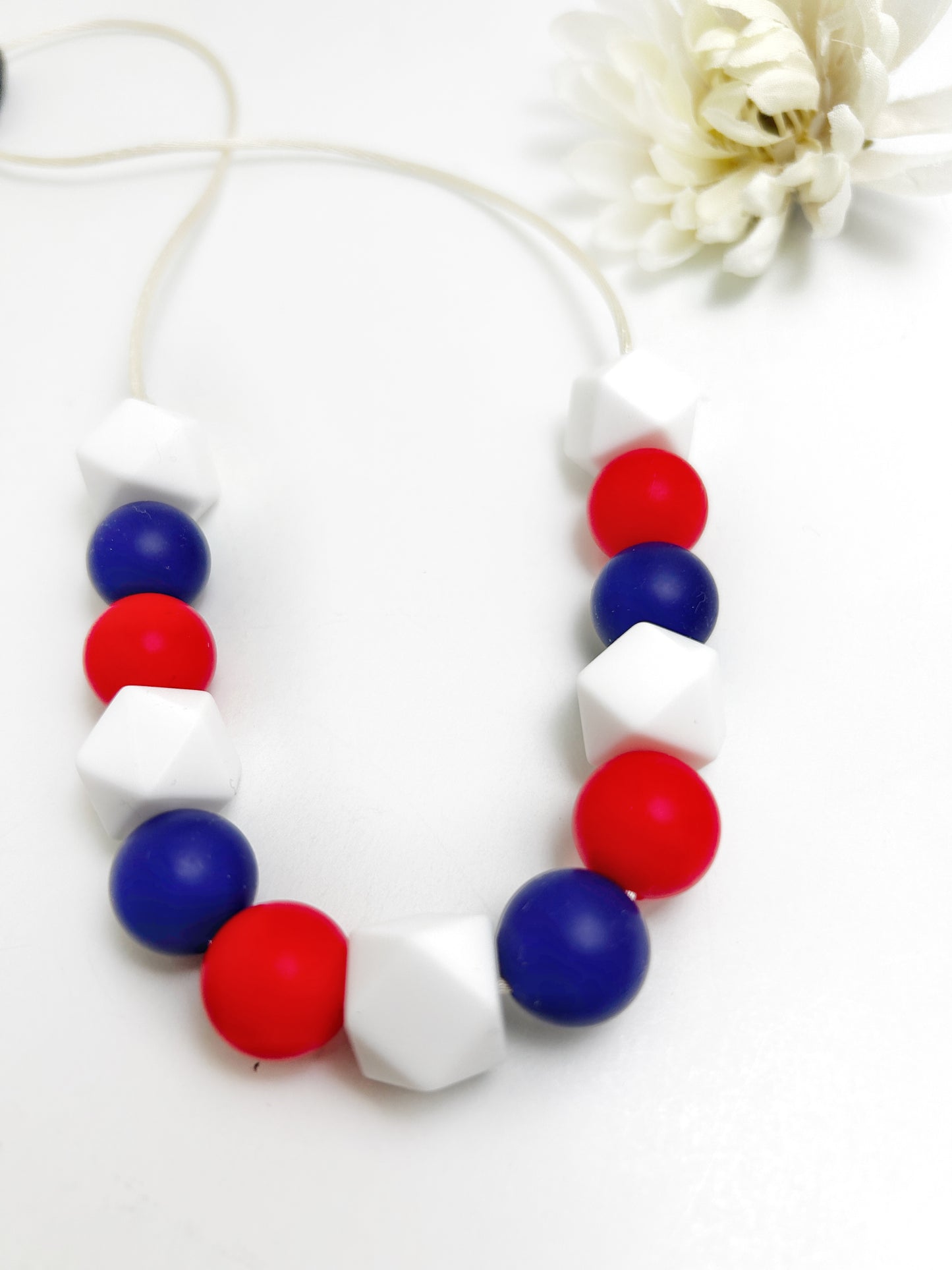 Americana Sensory Chew Necklace | Red Blue and White Beads