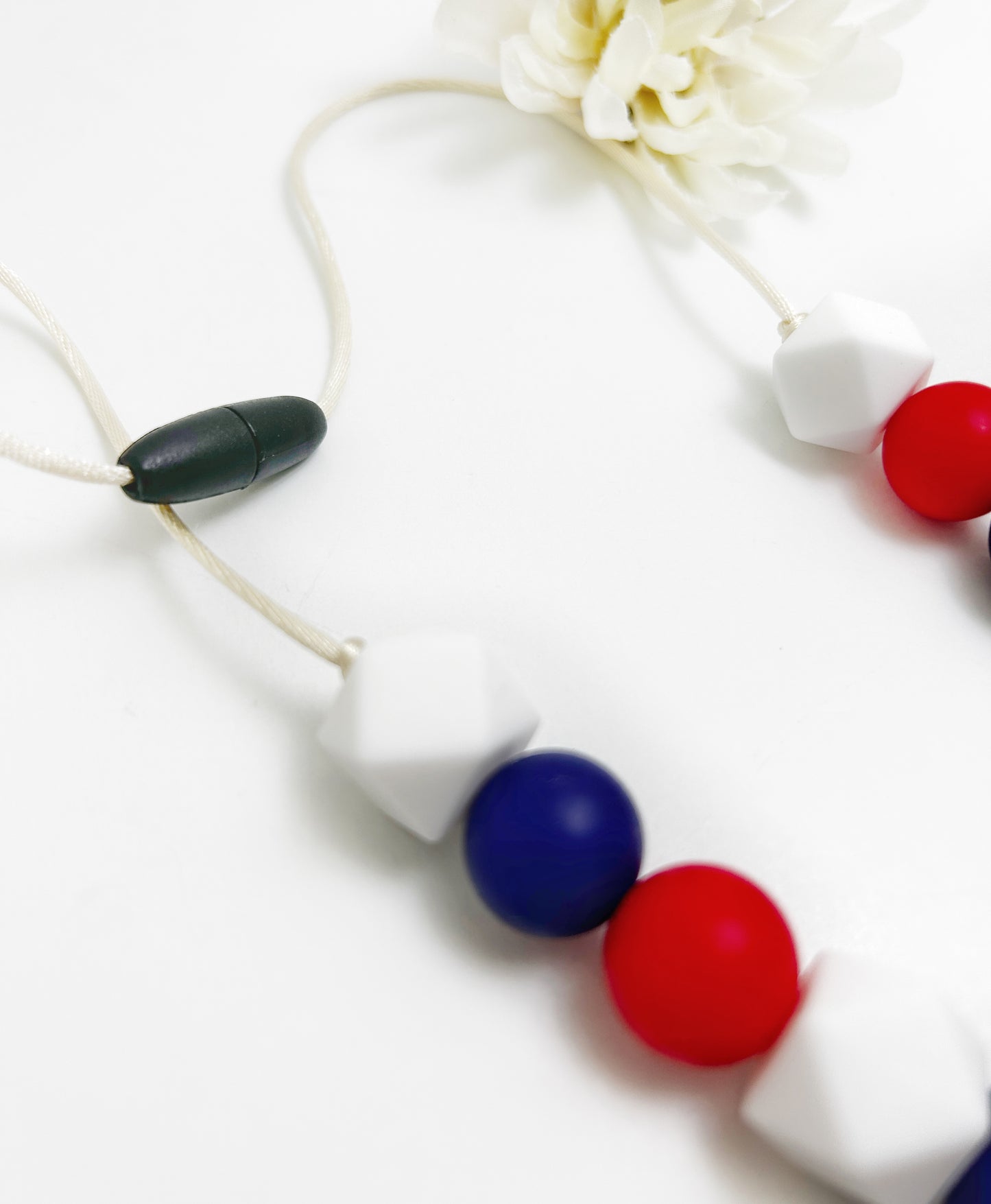 Americana Sensory Chew Necklace | Red Blue and White Beads