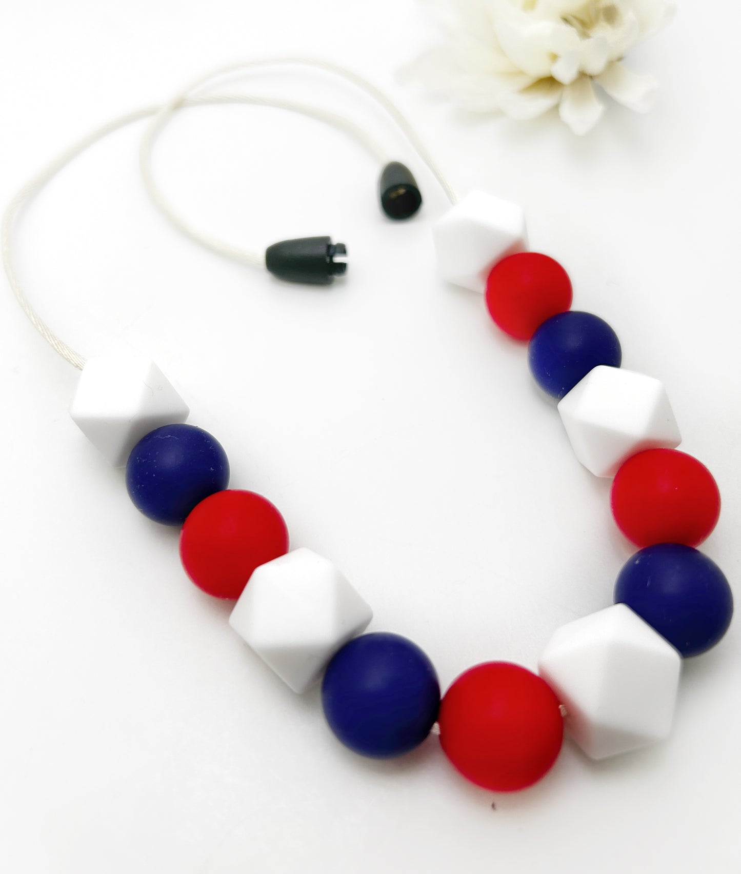 Americana Sensory Chew Necklace | Red Blue and White Beads