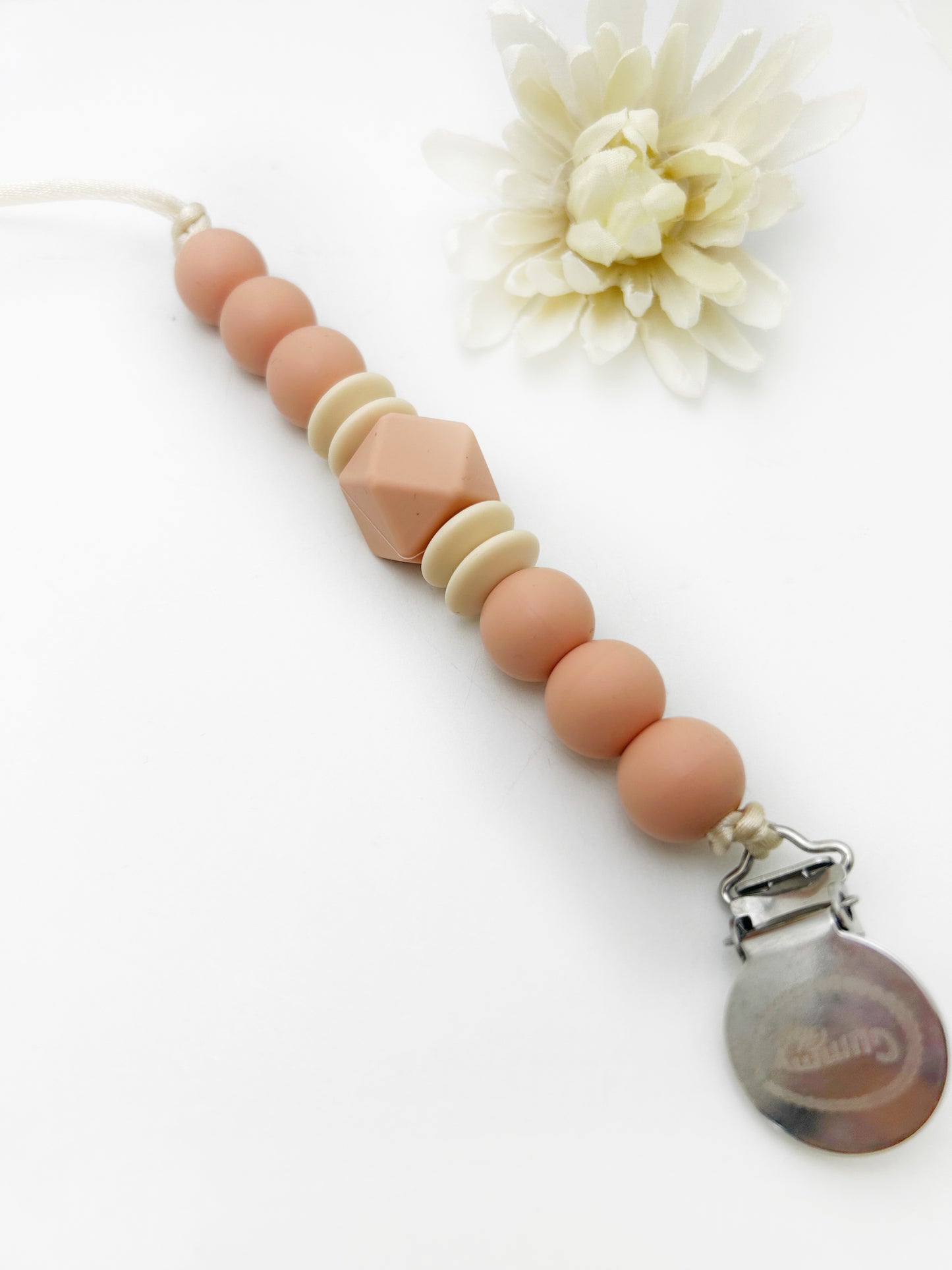 Peach and Beige  Silicone Pacifier Clip for Stylish Babies