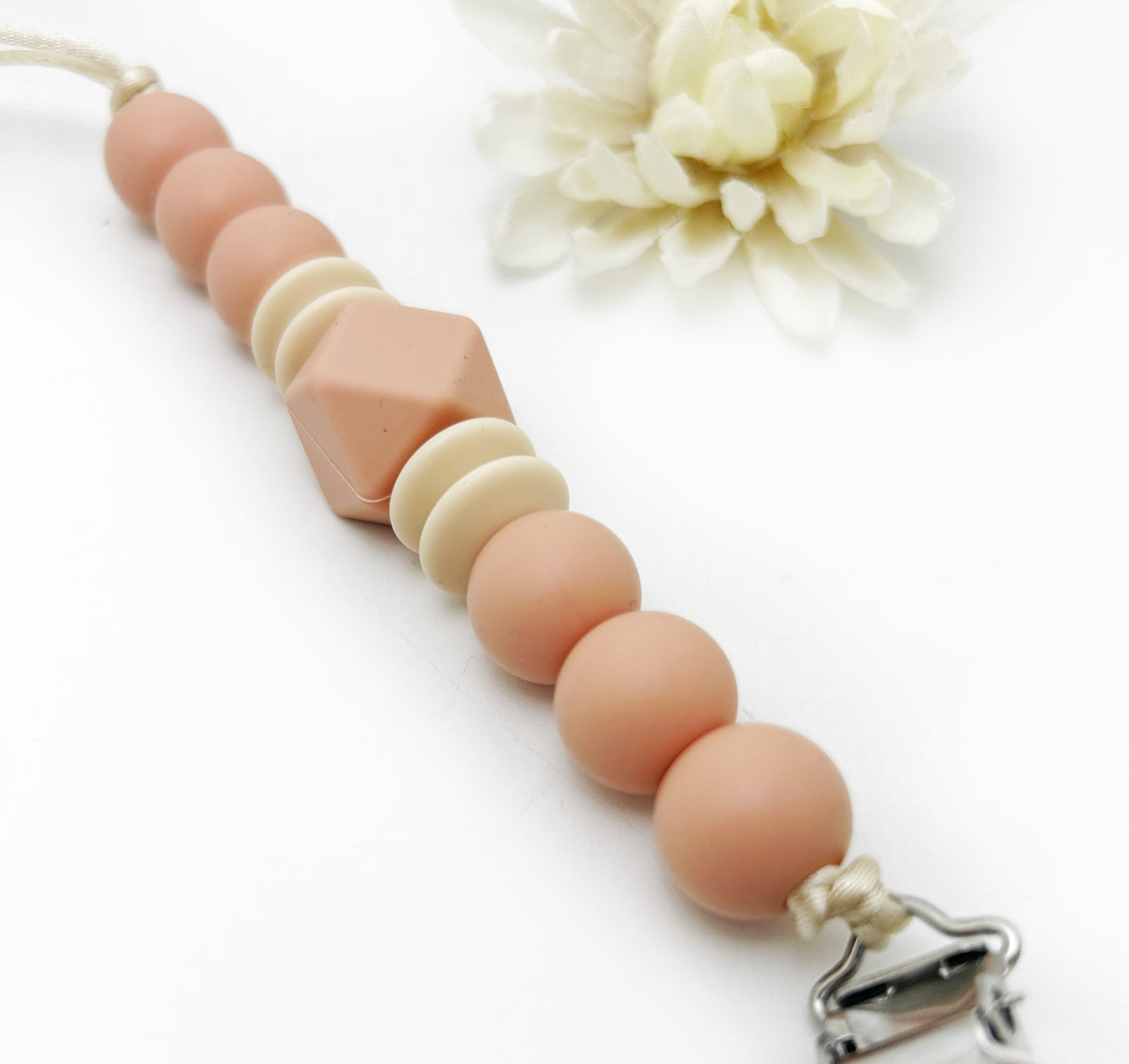 Peach and Beige  Silicone Pacifier Clip for Stylish Babies